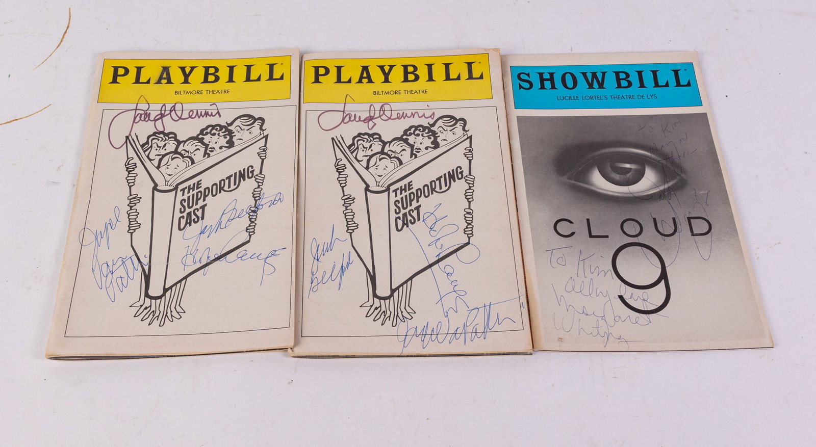 Three Vintage Broadway Playbills w/ Autographs incl. Sandy Dennis & Jack Gilford: Three Vintage Broadway Playbills w/ Autographs incl. Sandy Dennis & Jack Gilford: Inscriptions include Sandy Dennis, Hope Lange, Jack Gilford & Joyce Van Patten on the pair of "The Supporting Cast" Pl