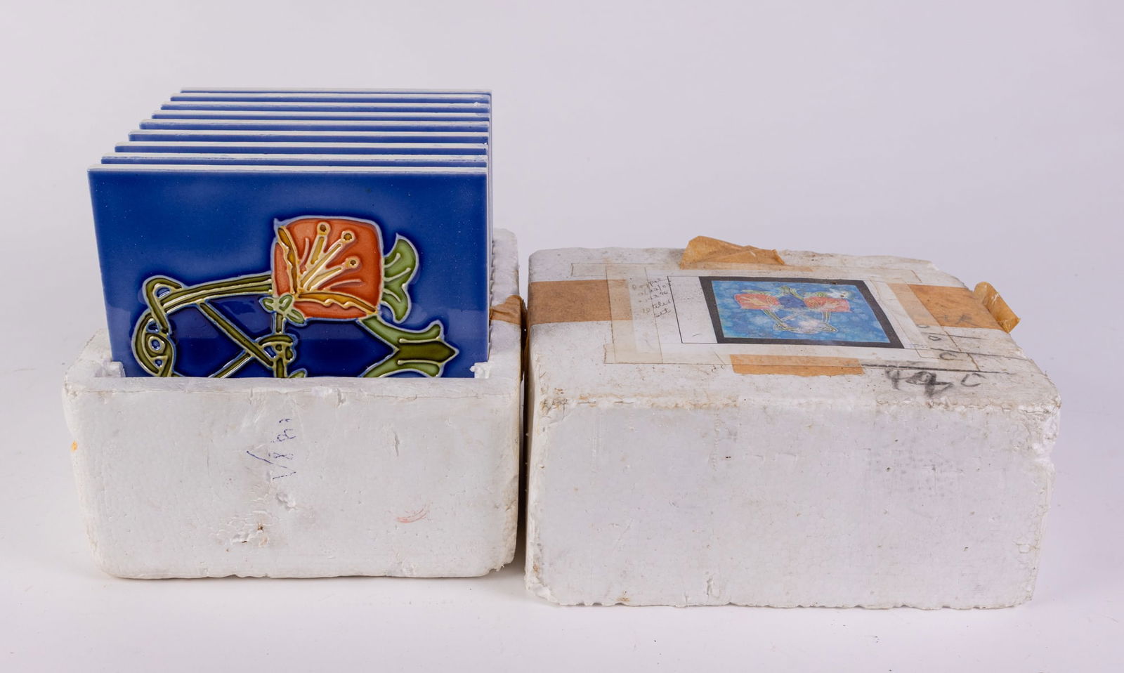 Set of Nine Art Nouveau Decorative Ceramic Tiles (1 of 5)