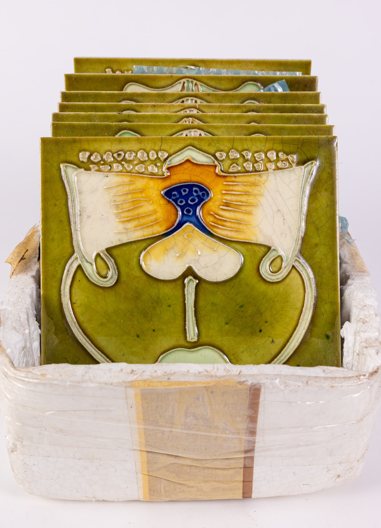 Set of Ten Art Nouveau Decorative Ceramic Tiles (1 of 5)