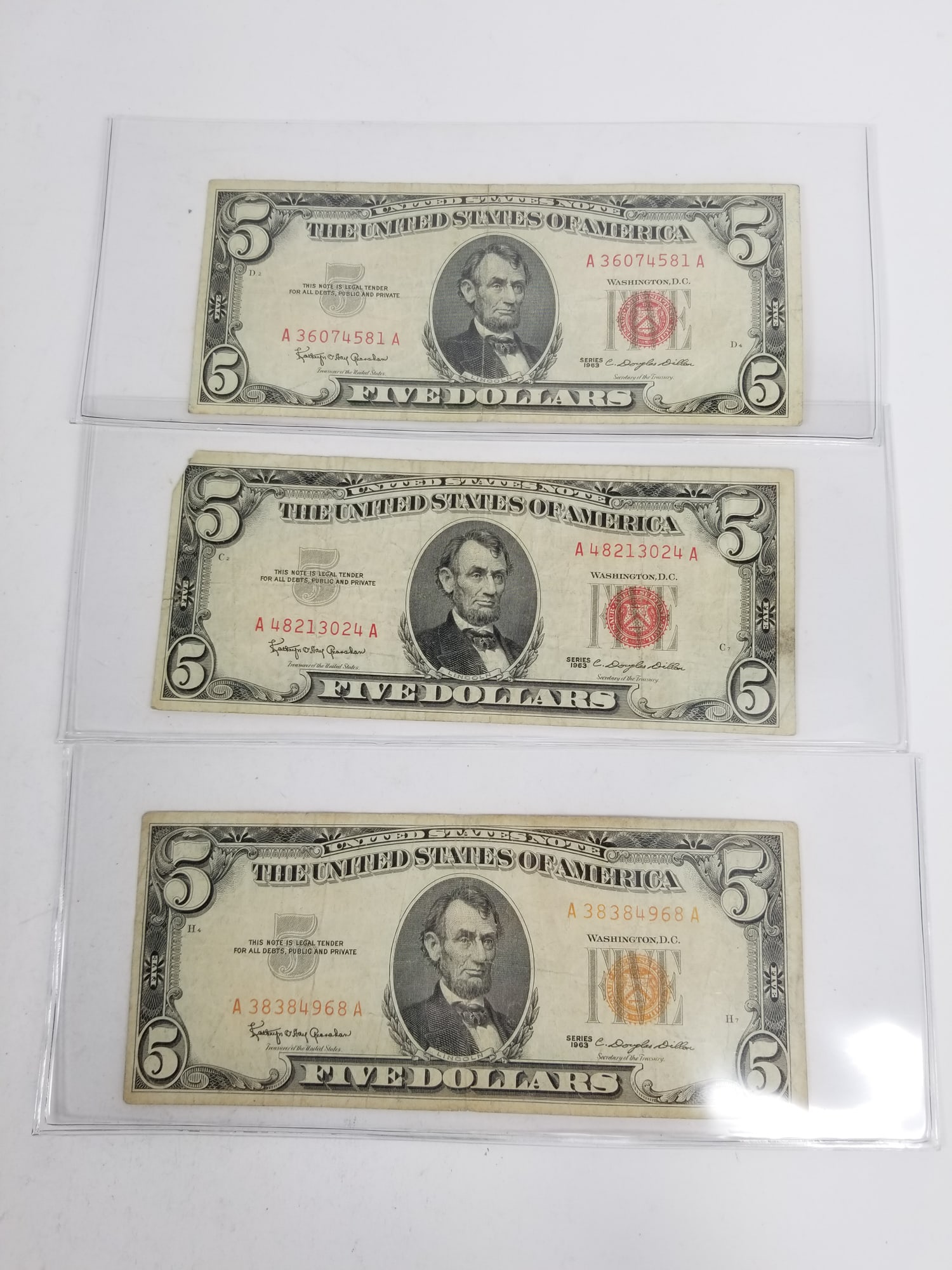 Three Red Seal Series 1963 $5 U.S. Notes (1 of 5)