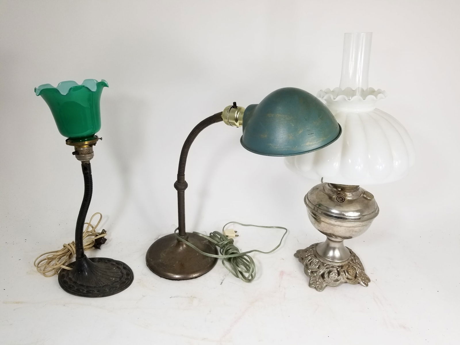 Three Vintage & Antique Lamps ft. Oil Lamp & Gooseneck Lamps: Three Vintage & Antique Lamps ft. Oil Lamp & Gooseneck Lamps Size 21" H Literature Brooks Auction – Online Auction Terms & Conditions ————————R
