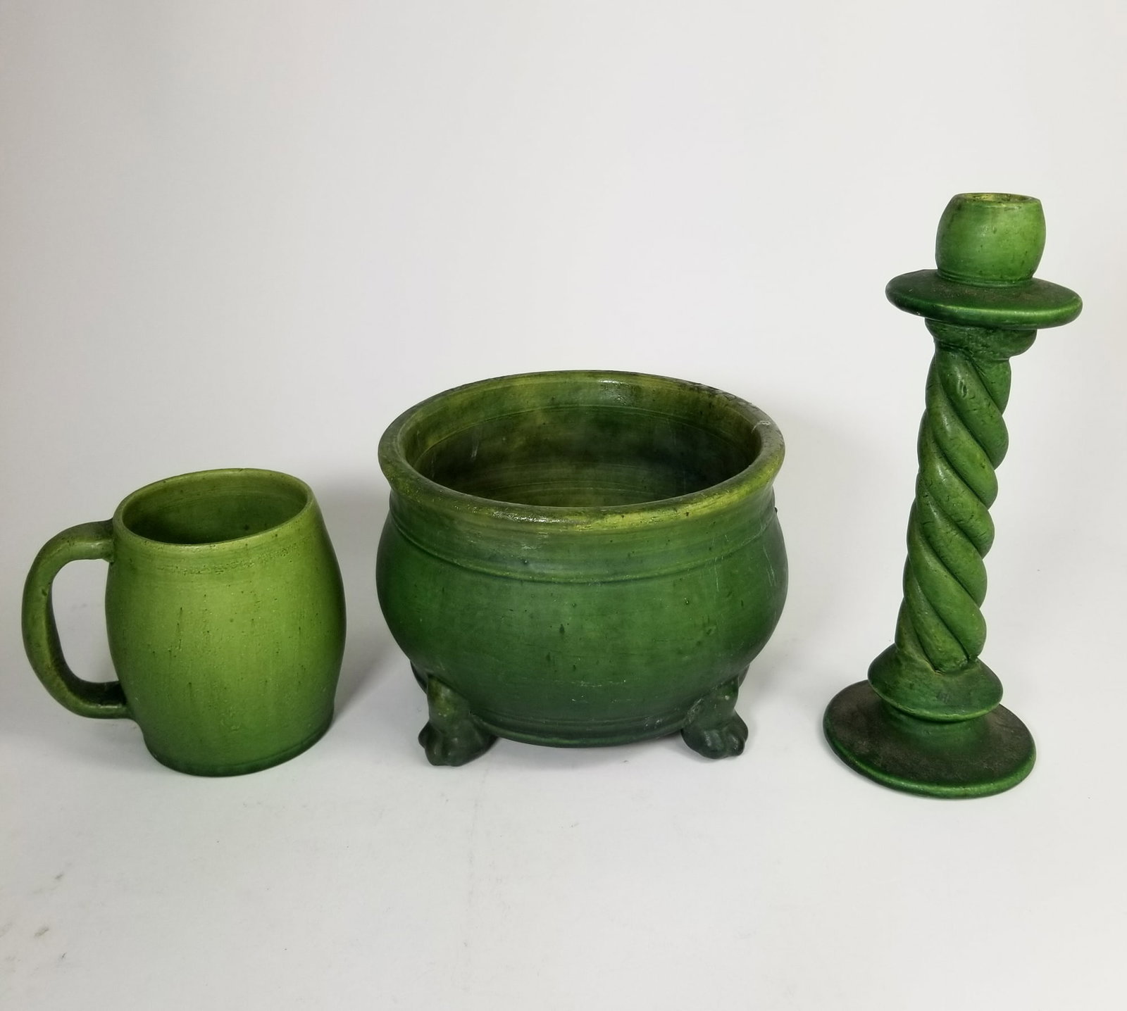 Group of Three Green Acorn Arts and Crafts Ceramic Pieces (1 of 9)
