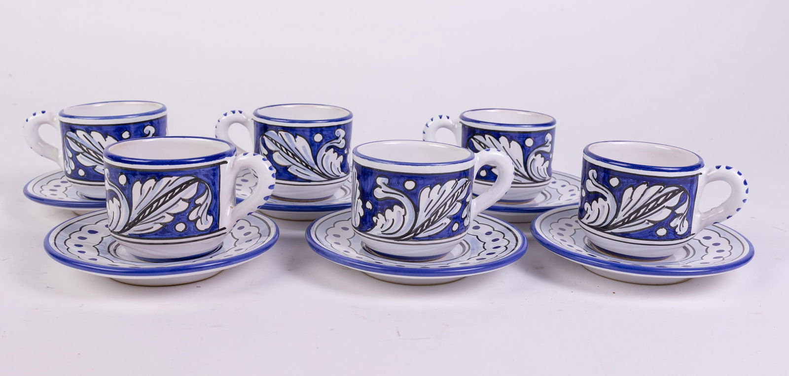 Set of Six Italian Hand Painted Tea Cups with Saucers: Set of Six Italian Hand Painted Tea Cups with Saucers Size 7" x 12" x 12" Literature Brooks Auction is not responsible for outbids. Questions? Call the office at (856) 694-2960 or email us directly