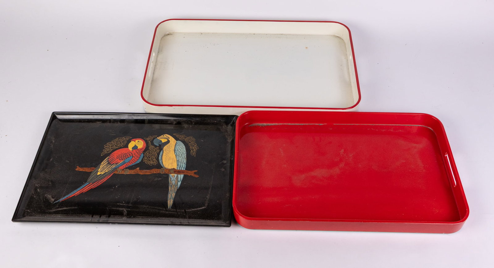 Three Vintage Mid Century Trays: Three Vintage Mid Century Trays Literature Brooks Auction is not responsible for outbids. Questions? Call the office at (856) 694-2960 or email us directly at info@brooks.auction. • Please read 
