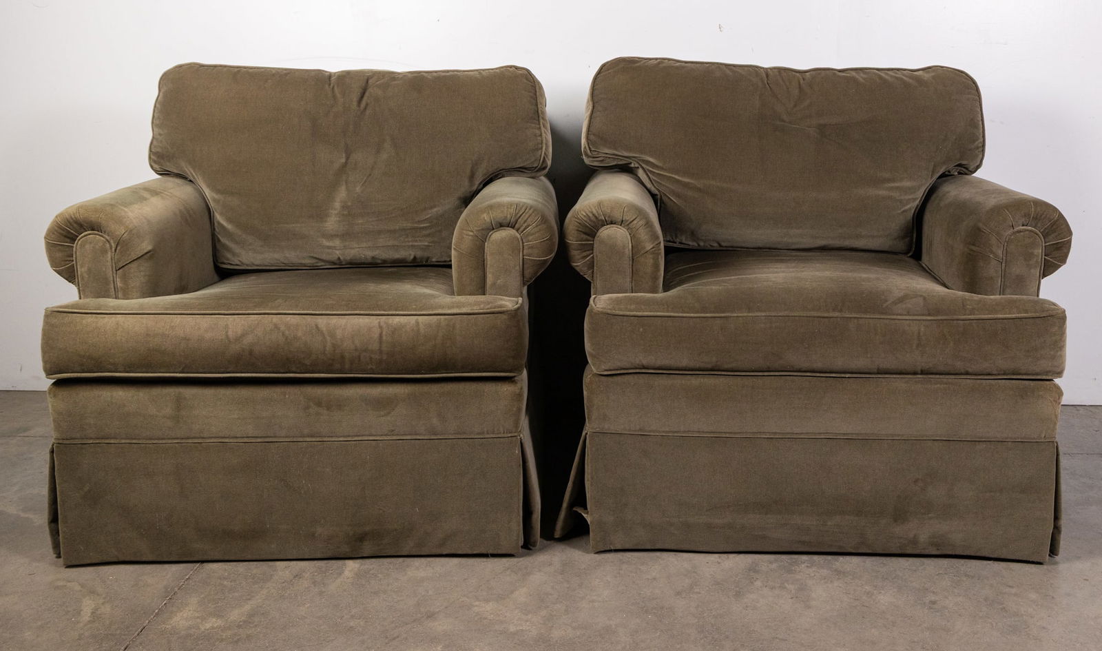 Pair of Ethan Allen Sage Green Upholstered Arm Chairs: Pair of Ethan Allen Sage Green Upholstered Arm Chairs Literature Brooks Auction – Online Auction Terms & Conditions ———————————&
