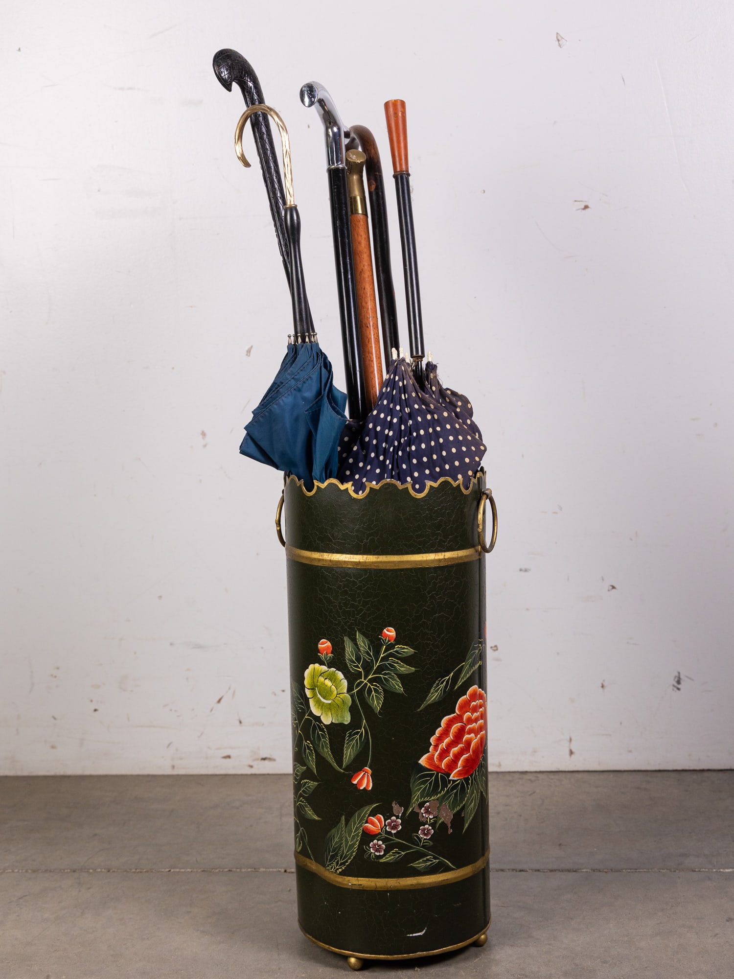 Lot of Vintage Canes and Umbrellas in Vintage Umbrella Stand (1 of 2)