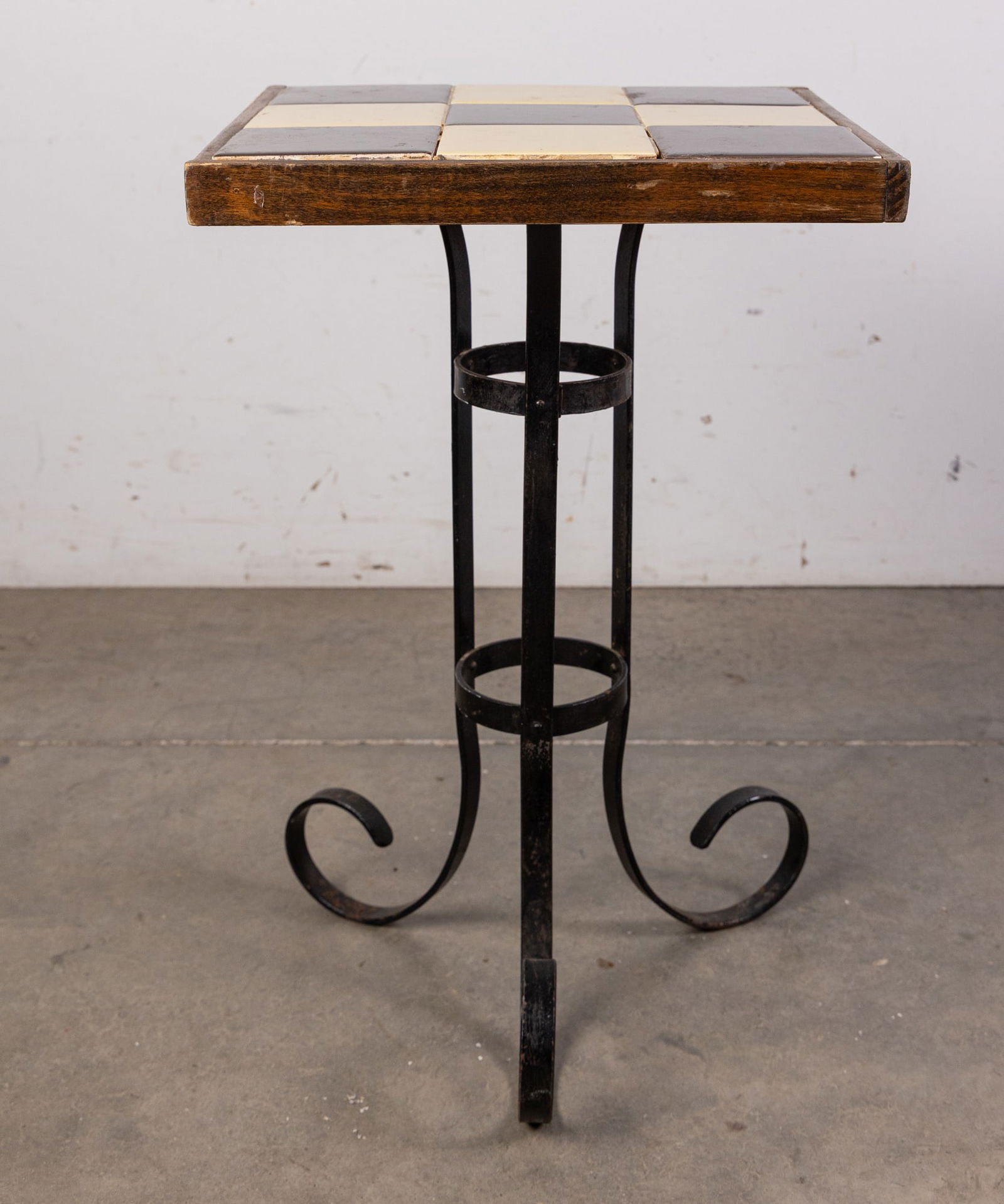 Vintage Checkerboard Tile-Top Table w/ Wrought Iron Base (1 of 3)