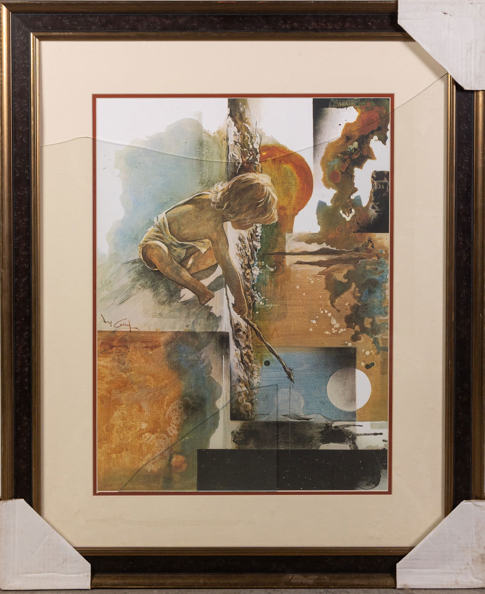 "Once I Fished Upon A Star" Plate Signed Lithograph by Jonas Gerard: "Once I Fished Upon A Star" Plate Signed Lithograph by Jonas Gerard, glass is broken Size 28" x 34.5" Literature Brooks Auction – Online Auction Terms & Conditions ————&#