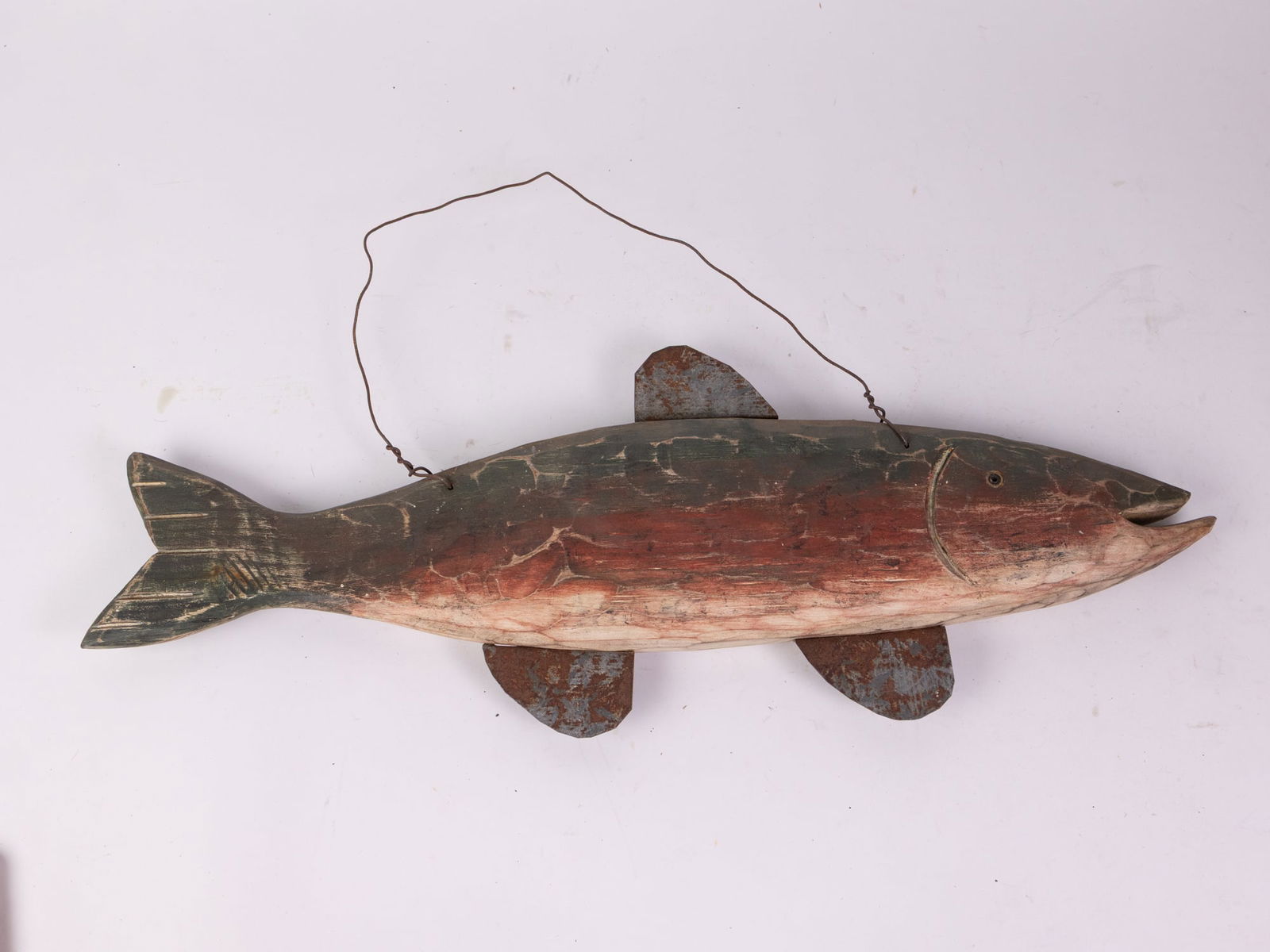 Vintage Folk Art Hand Carved Trout Signed "Jack '91": Vintage Folk Art Hand Carved Trout Signed "Jack '91" Size 9" x 23" Literature Brooks Auction – Online Auction Terms & Conditions —————————&#