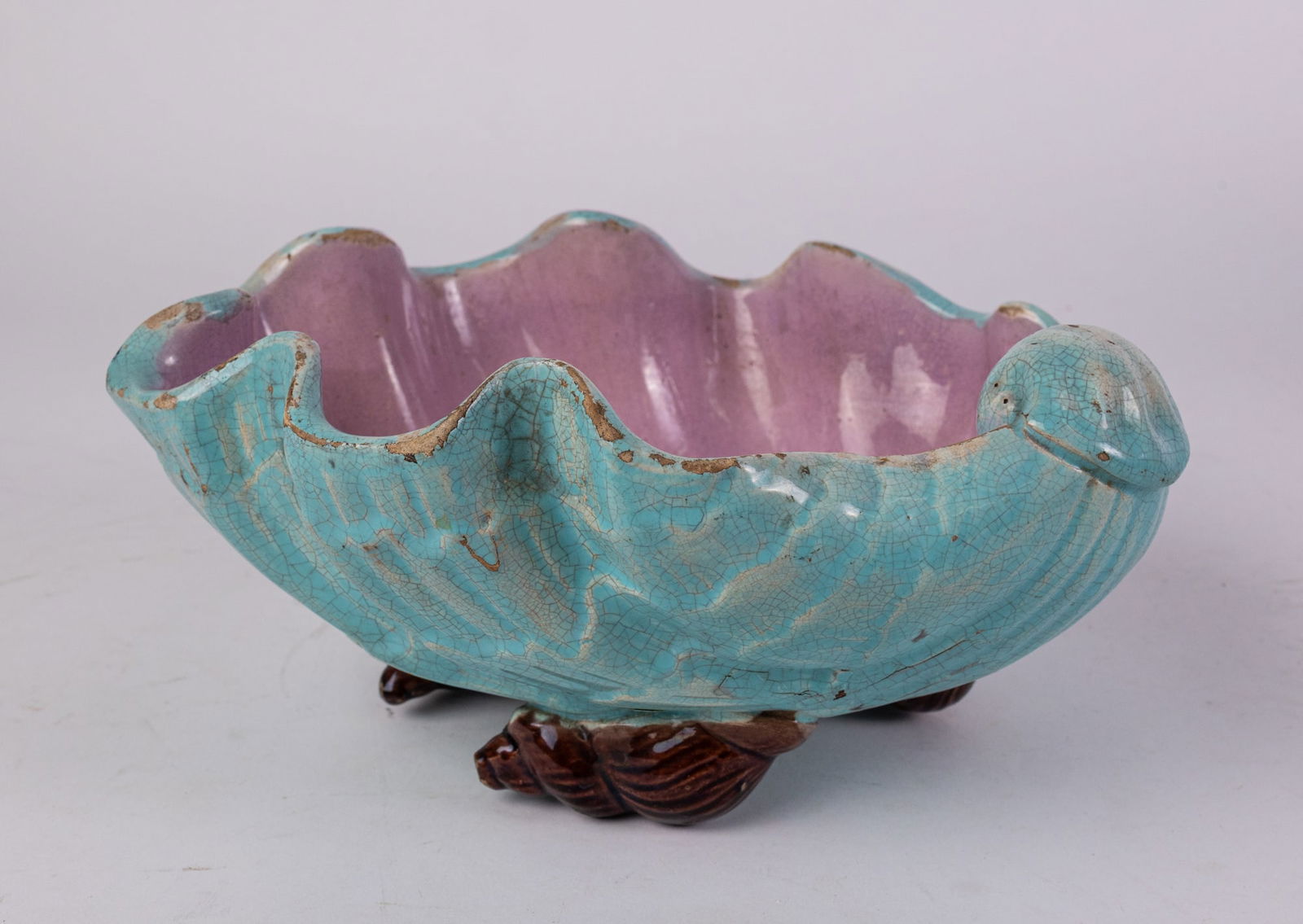 Antique 19th c. Majolica Holdcroft Shell-Footed Shell Form Dish (1 of 5)