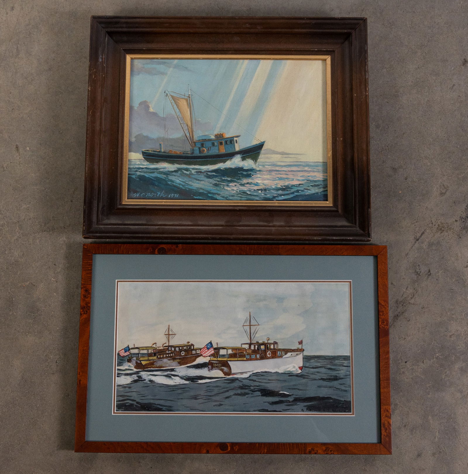 Two Framed Artworks Depicting a Ship at Sea (1 of 3)