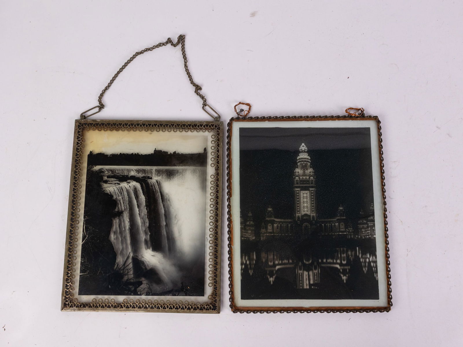 Pair of Antique Photos Printed on Glass in Primitive Hanging Frames: Pair of Antique Photos Printed on Glass in Primitive Hanging Frames Size 10" x 8" Literature Brooks Auction – Online Auction Terms & Conditions ———————&