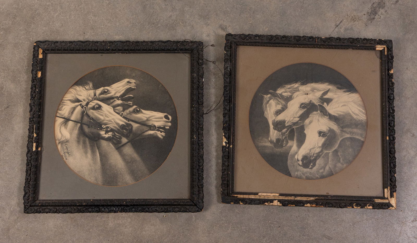 Pair of Antique "Pharaoh's Horses" Framed Prints (1 of 3)