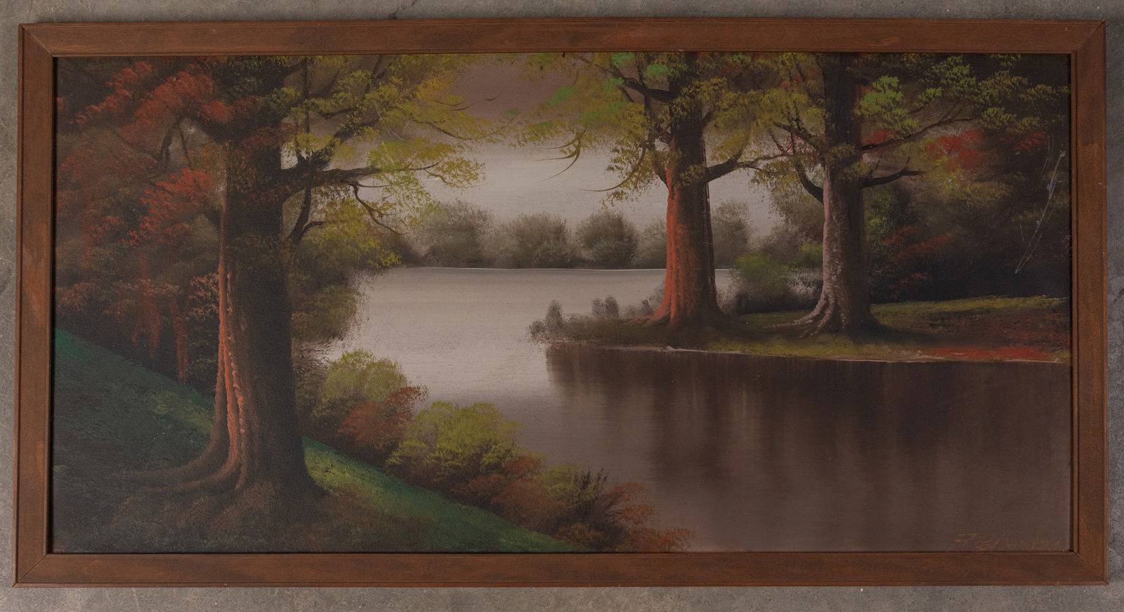 Antique c.1929 Autumnal Lake Landscape Painting, Signed & Dated (1 of 1)