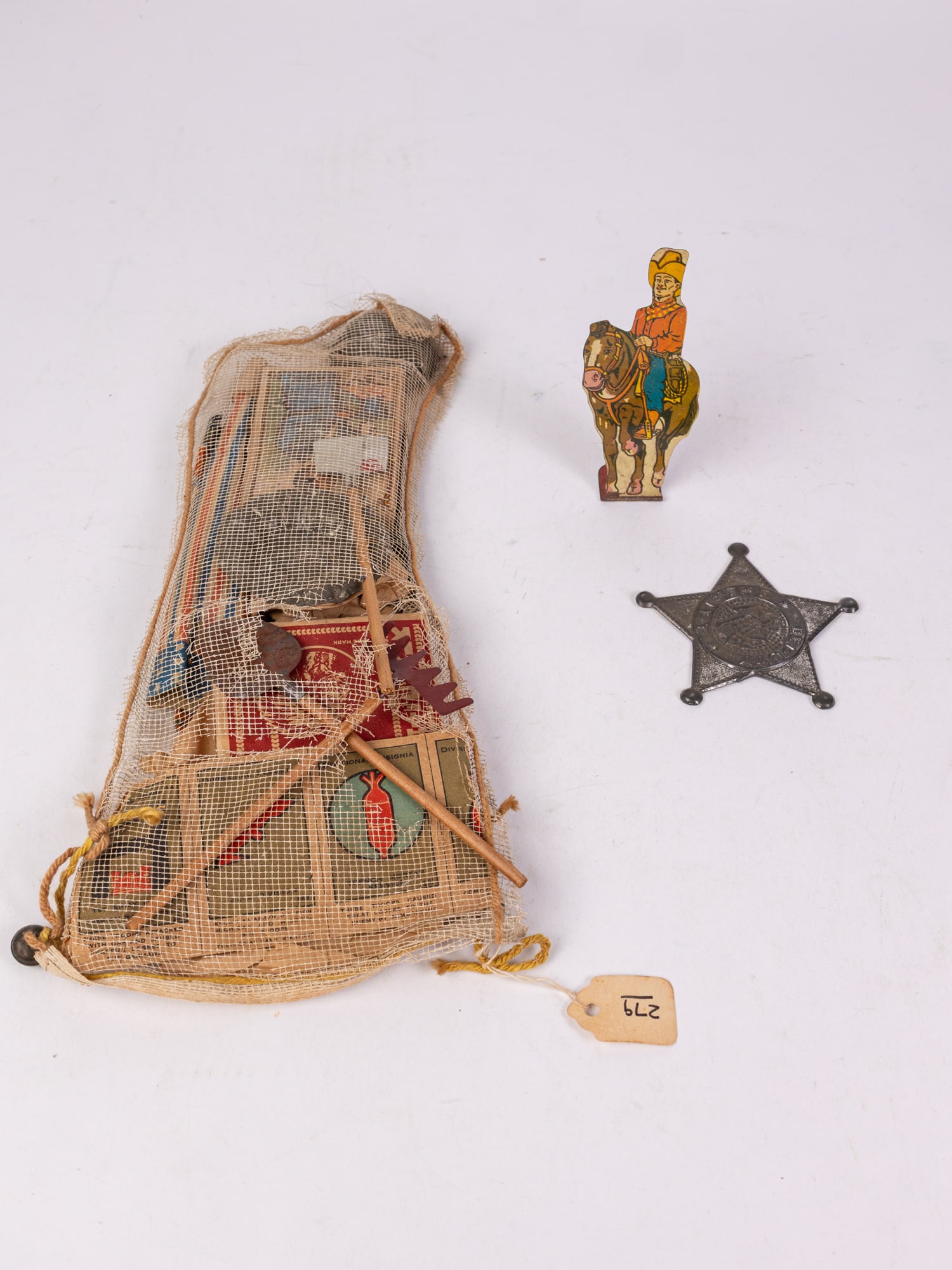 Vintage Mesh Stocking Filled w/ Assorted Toy Ephemera (1 of 6)