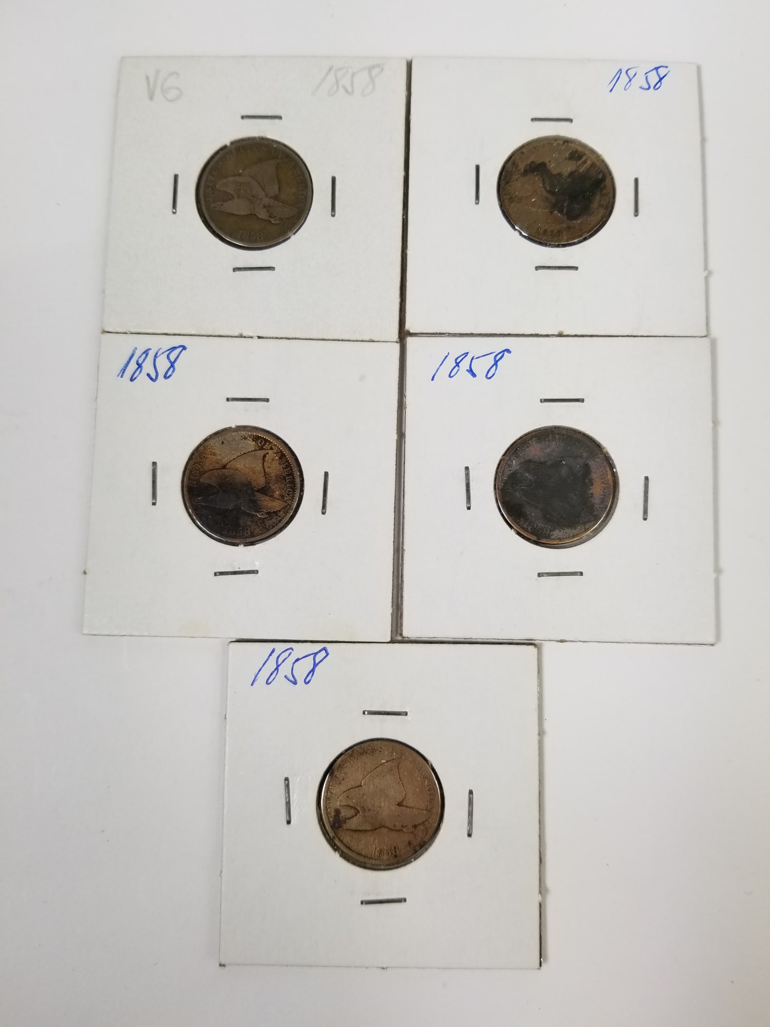 Five 1858 Flying Eagle Cents (1 of 6)