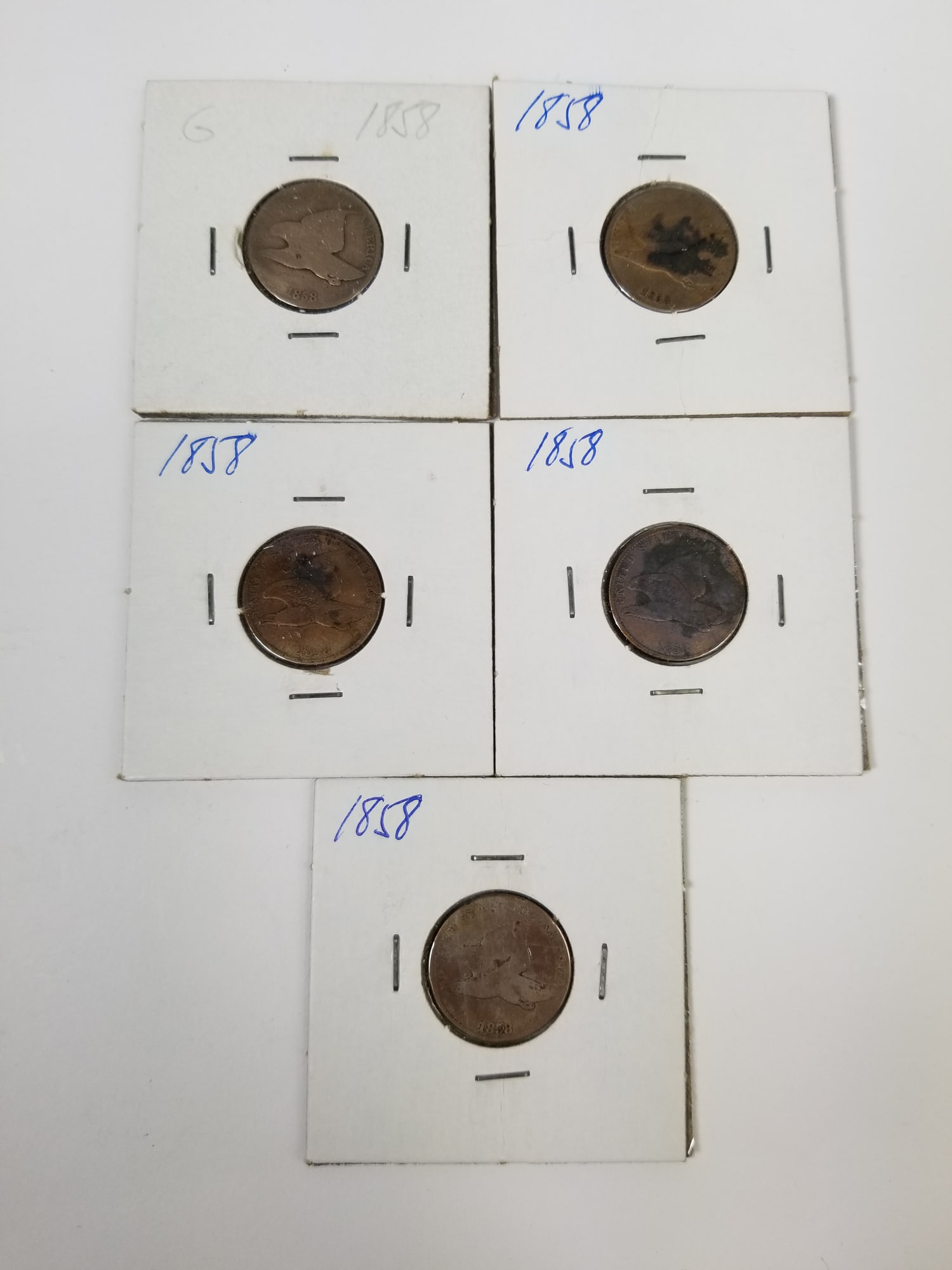 Five 1858 Flying Eagle Cents (1 of 6)