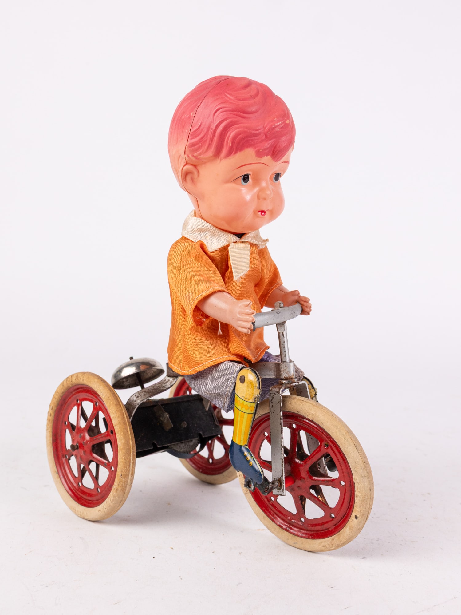 Japan Wind Up Tin and Celluloid Boy Riding Tricycle (1 of 6)
