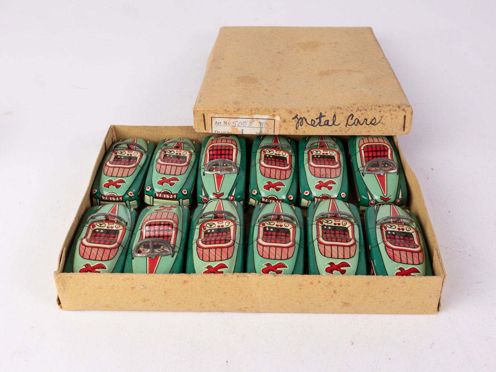Set of 12 Japanese Tin Litho Friction Toy Cars IOB (1 of 6)