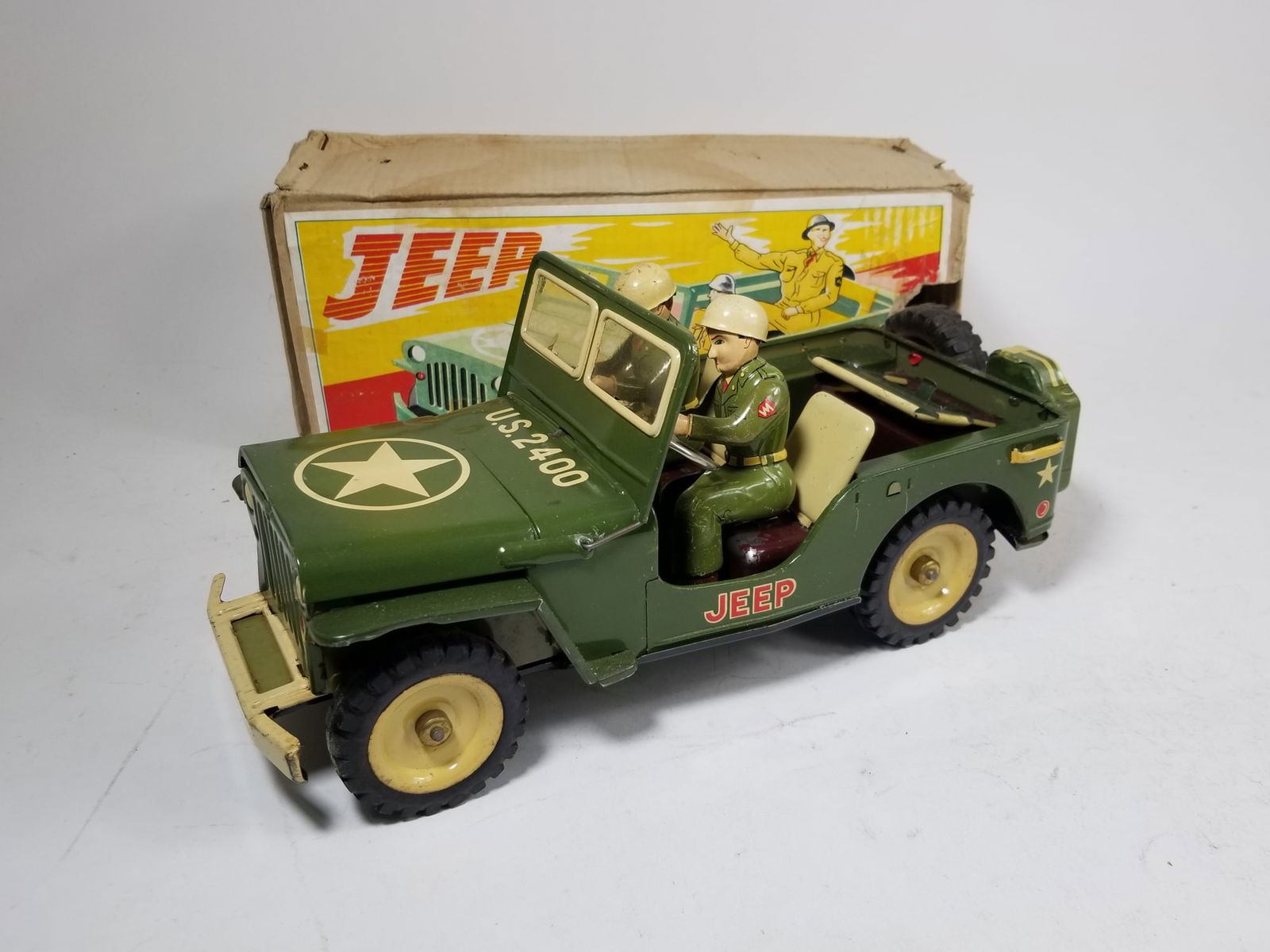 Vintage Cragstan US Jeep 2400 Army Friction Vehicle IOB (1 of 4)