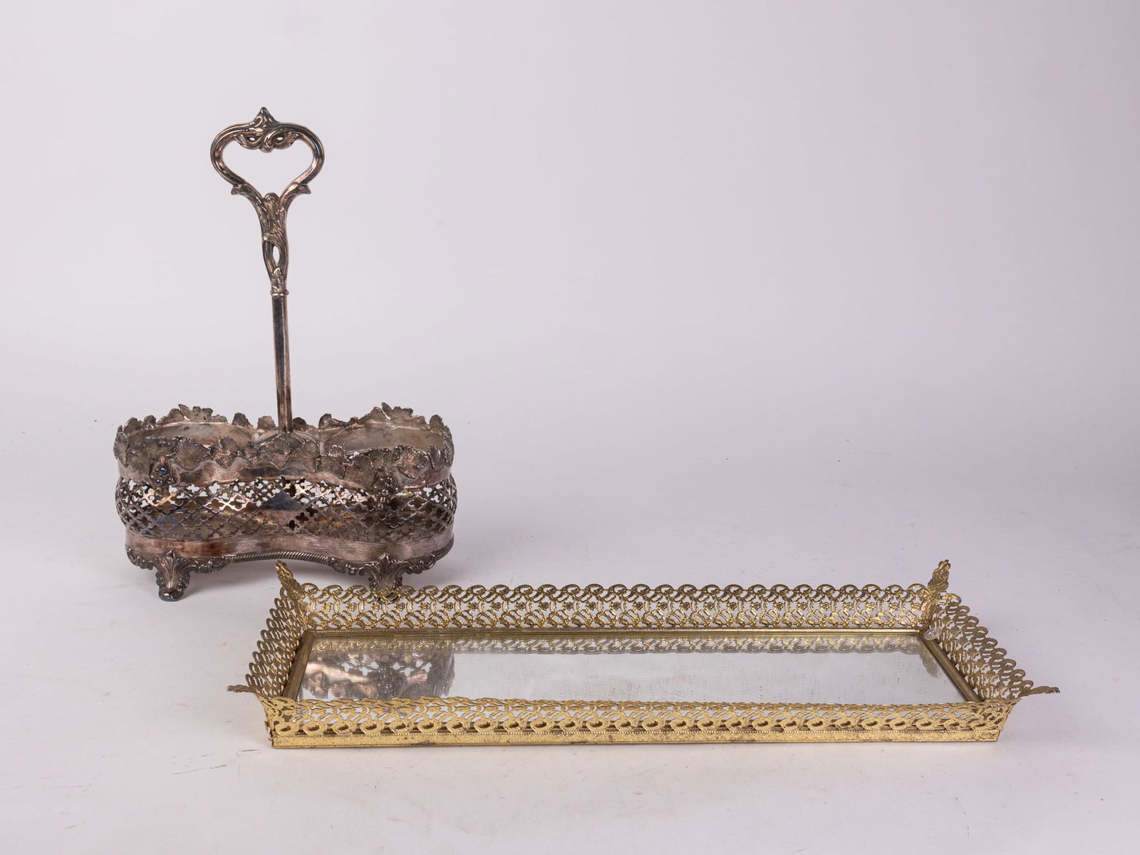 Vintage Decanter Set Holder & Mirrored Dresser Tray (1 of 4)