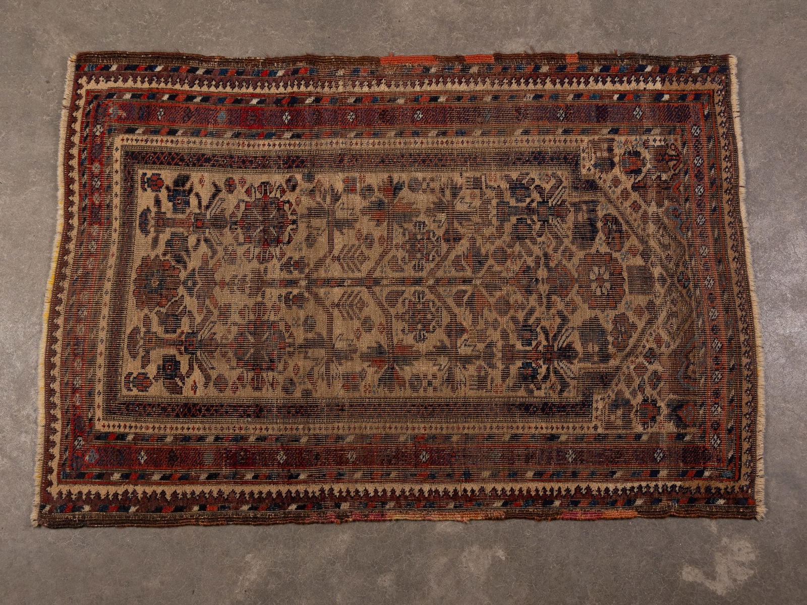 Tribal Hand Knotted Wool Rug: Wear consistent with age and use Size 52" x 35" Literature BROOKS AUCTION WILL RE-OPEN JANUARY 5TH FOR PREVIEW All Inquiries will be adressed when we returnQuestions? Call the office at (856) 694-2