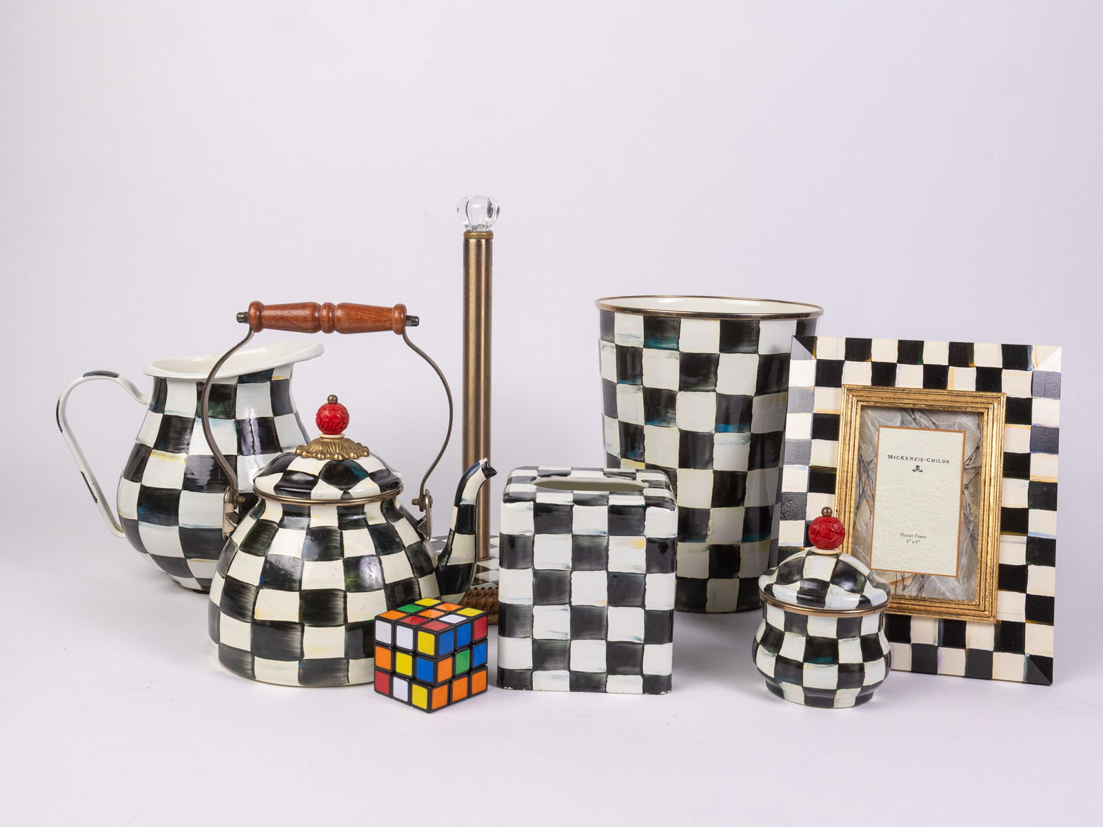 MacKenzie-Childs | Grouping of "Courtly Check" Enamelware: This set features everything from pitchers to picture frames. Literature BROOKS AUCTION WILL RE-OPEN JANUARY 5TH FOR PREVIEW All Inquiries will be adressed when we returnQuestions? Call the office at
