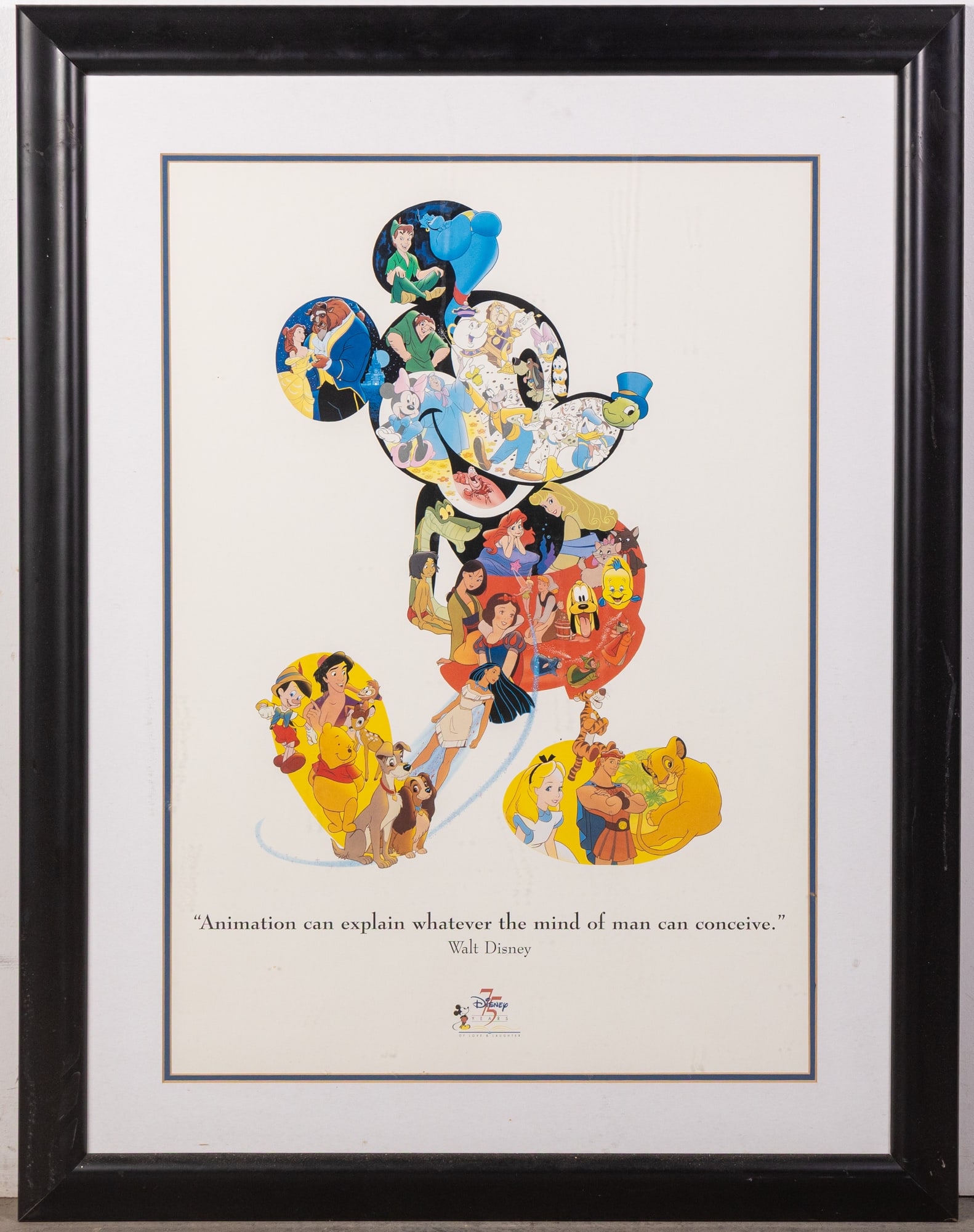 Disney "75 Years of Love and Laughter" Framed Vintage Poster (1 of 2)