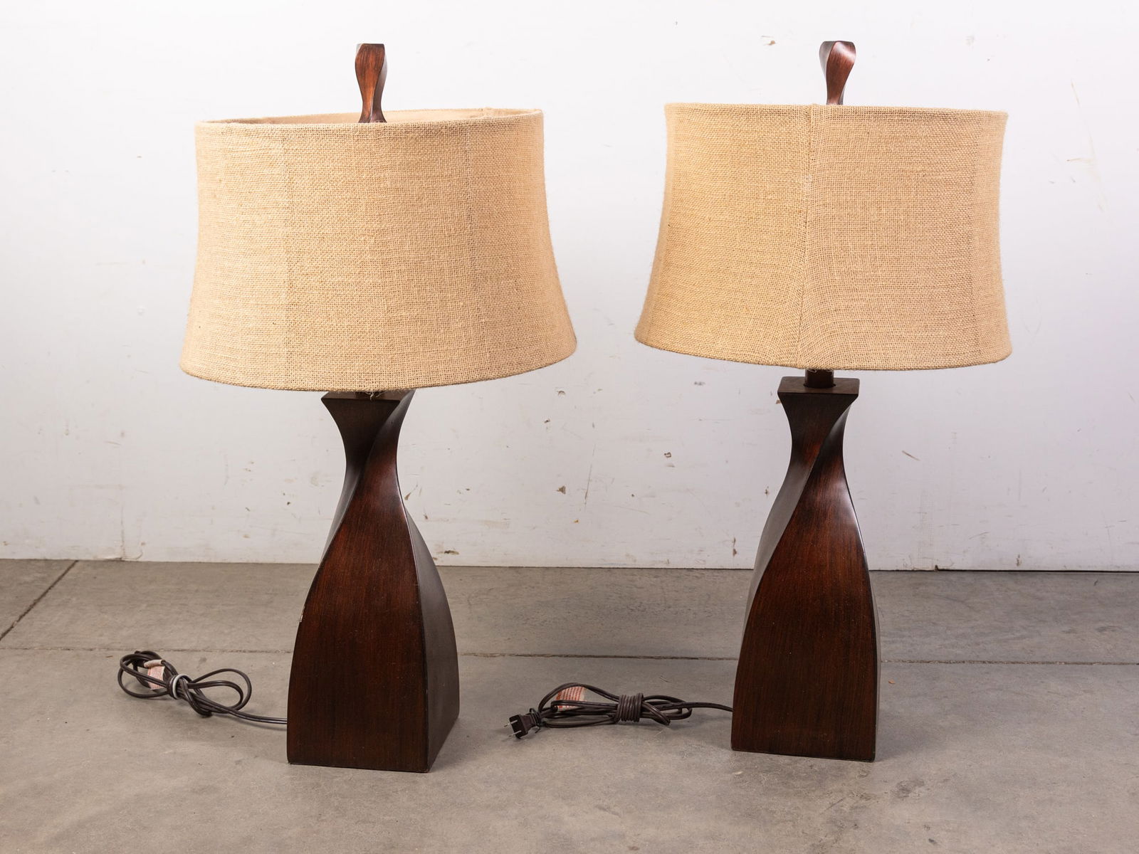 Pair of Brushed Bronze Modern Style Lamps w/ Woven Shades (1 of 3)