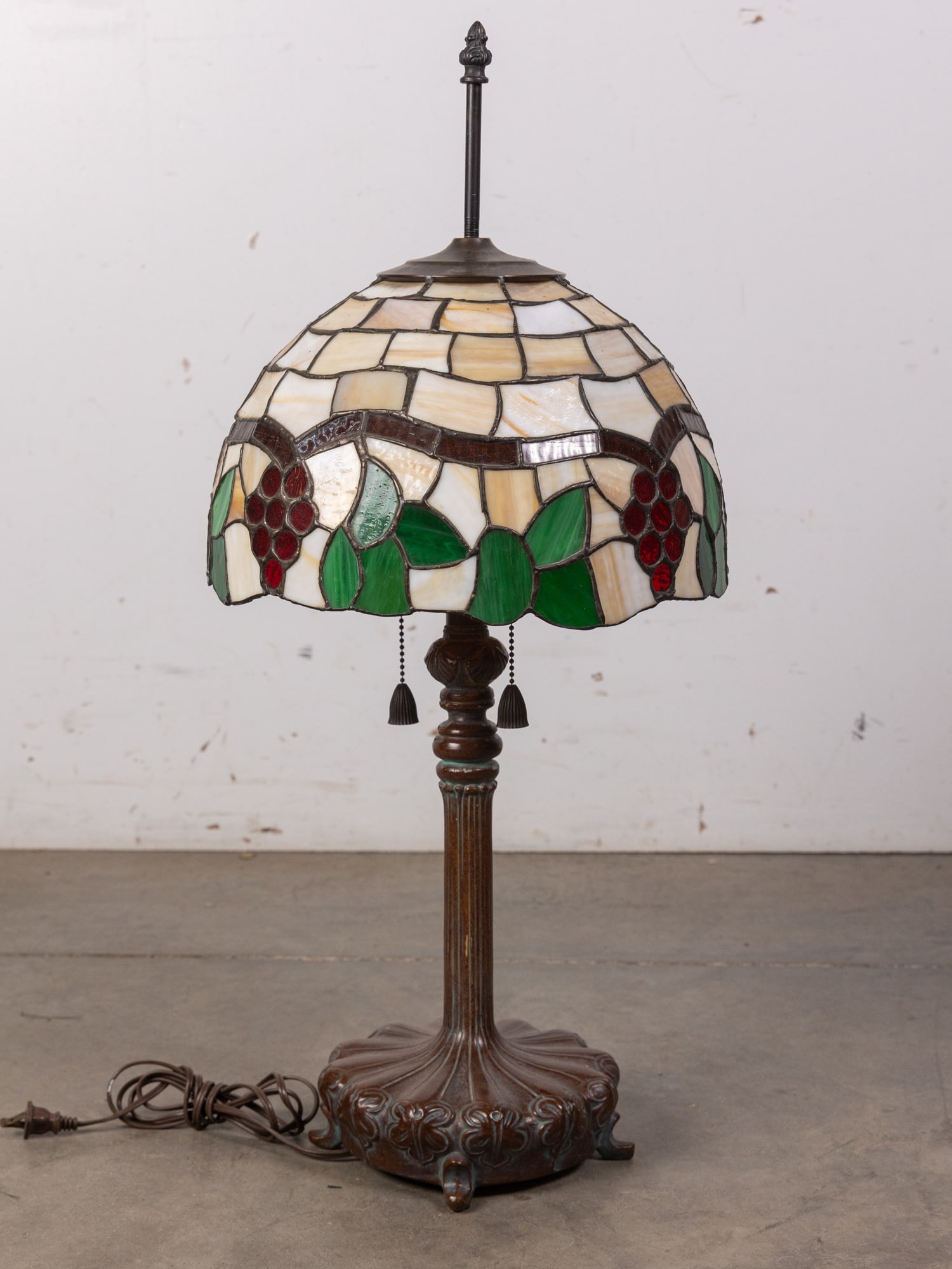 Leaded Slag Glass Grape Motif Lamp Shade (1 of 4)