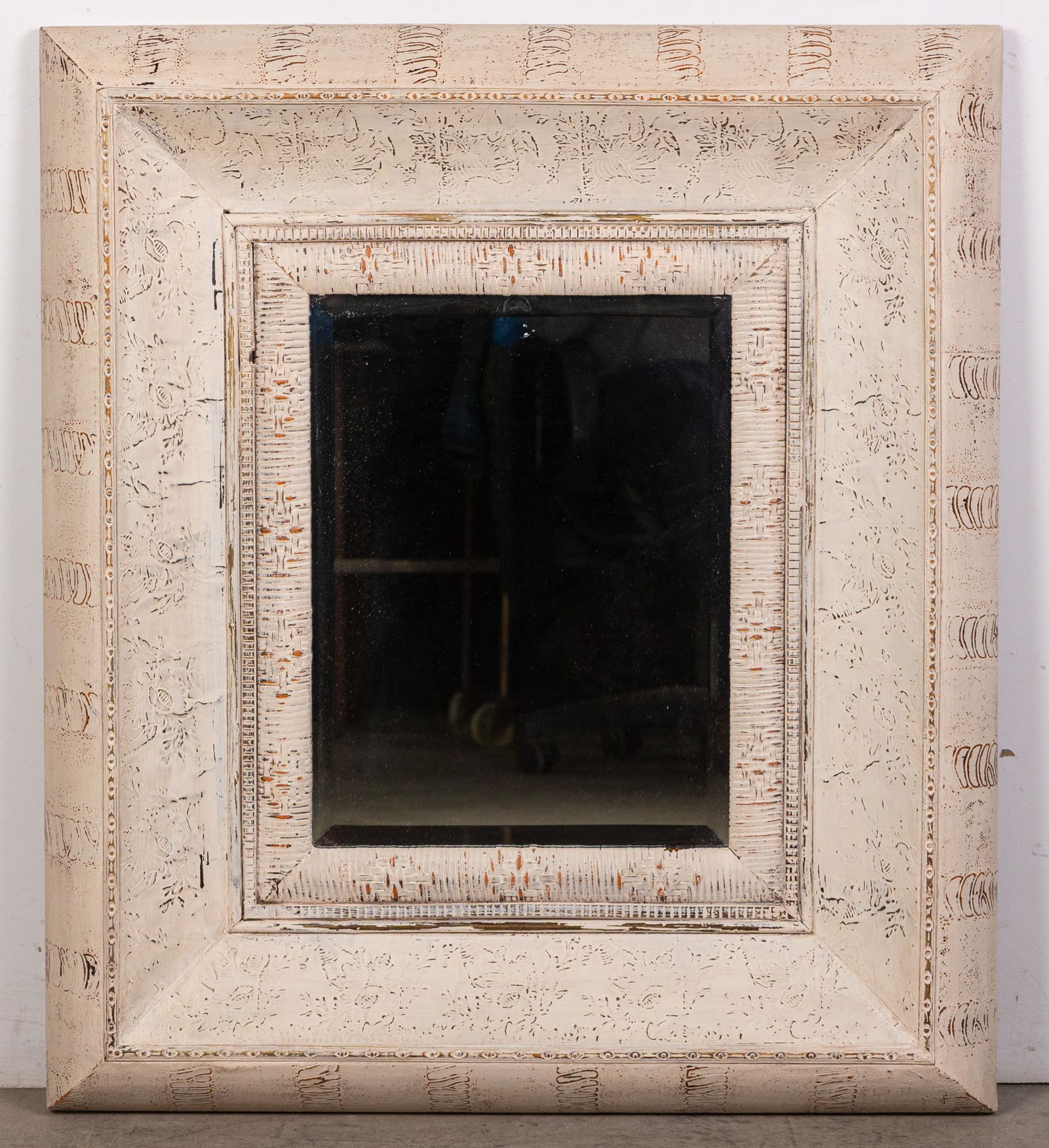 Contemporary Wall Mounted Mirror with White Washed Frame (1 of 3)