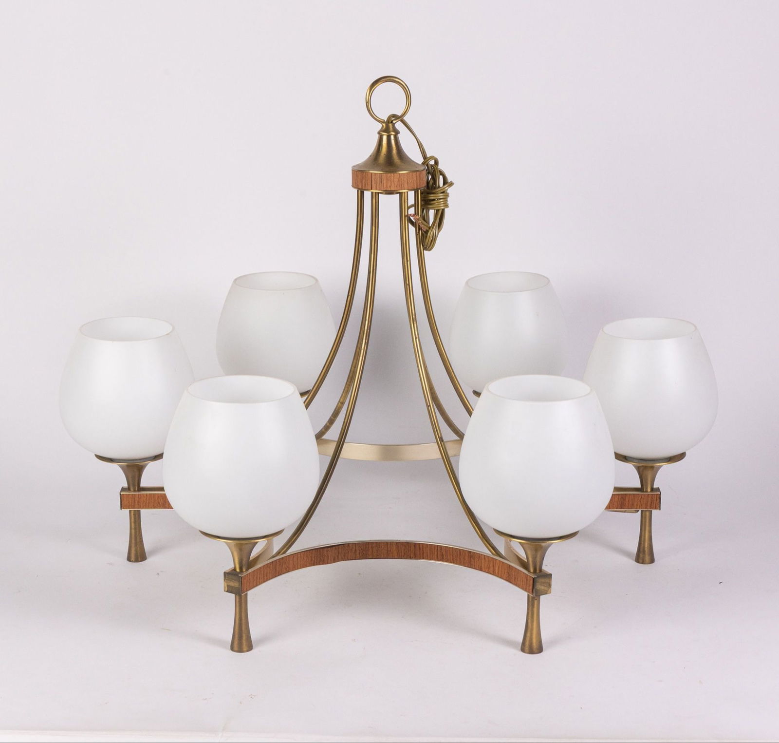 Rare Mid Century Modern "Sonata" Lightolier 6-Light Chandelier w/ Rosewood Inlay: Rare Mid Century Modern "Sonata" Lightolier 6-Light Chandelier: The catalog originally featuring this designs states "Beauty of form and textural interest. Harmony for interiors that require generous