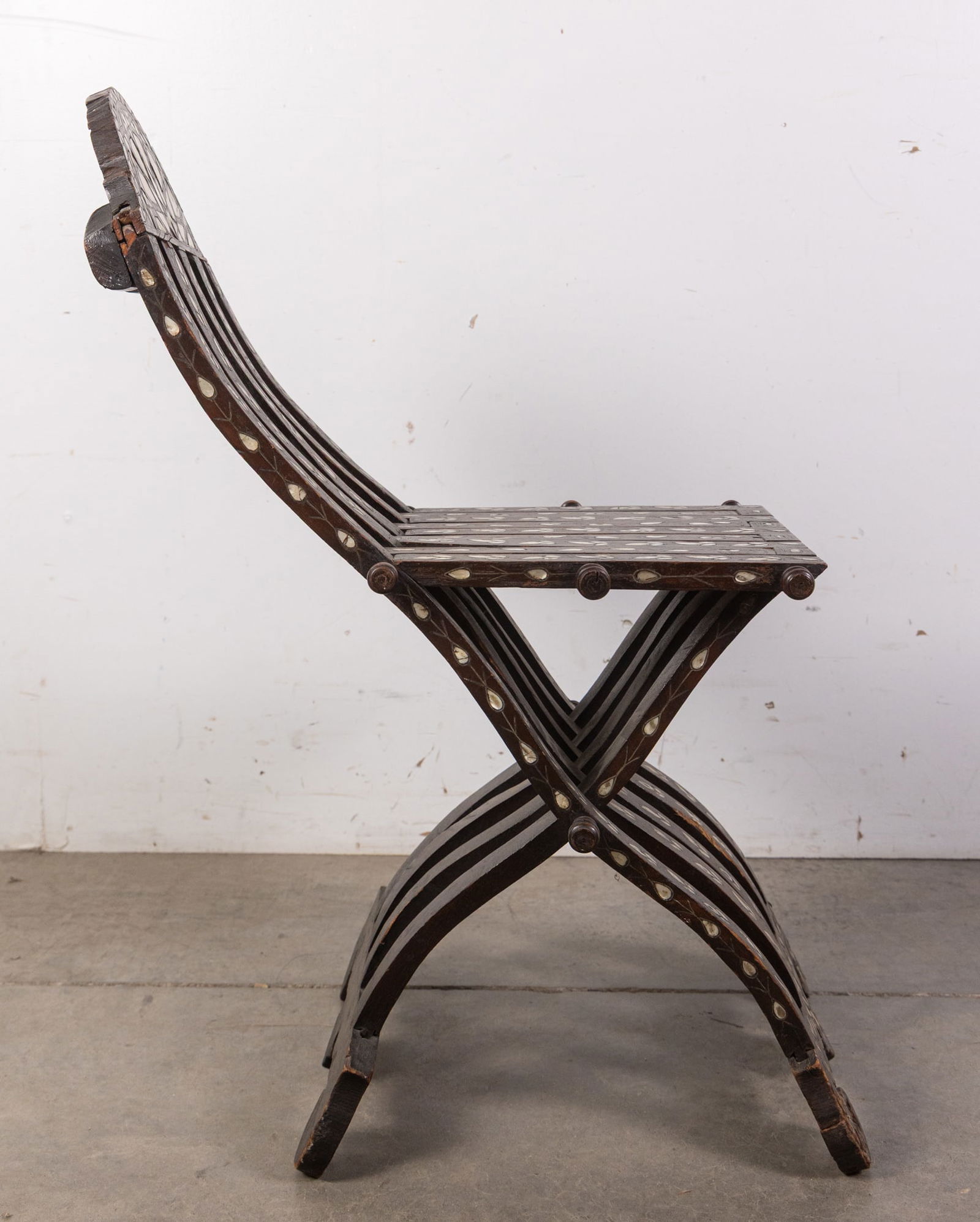 Antique Moorish Folding Chair w/ Mother of Pearl Inlay - 5