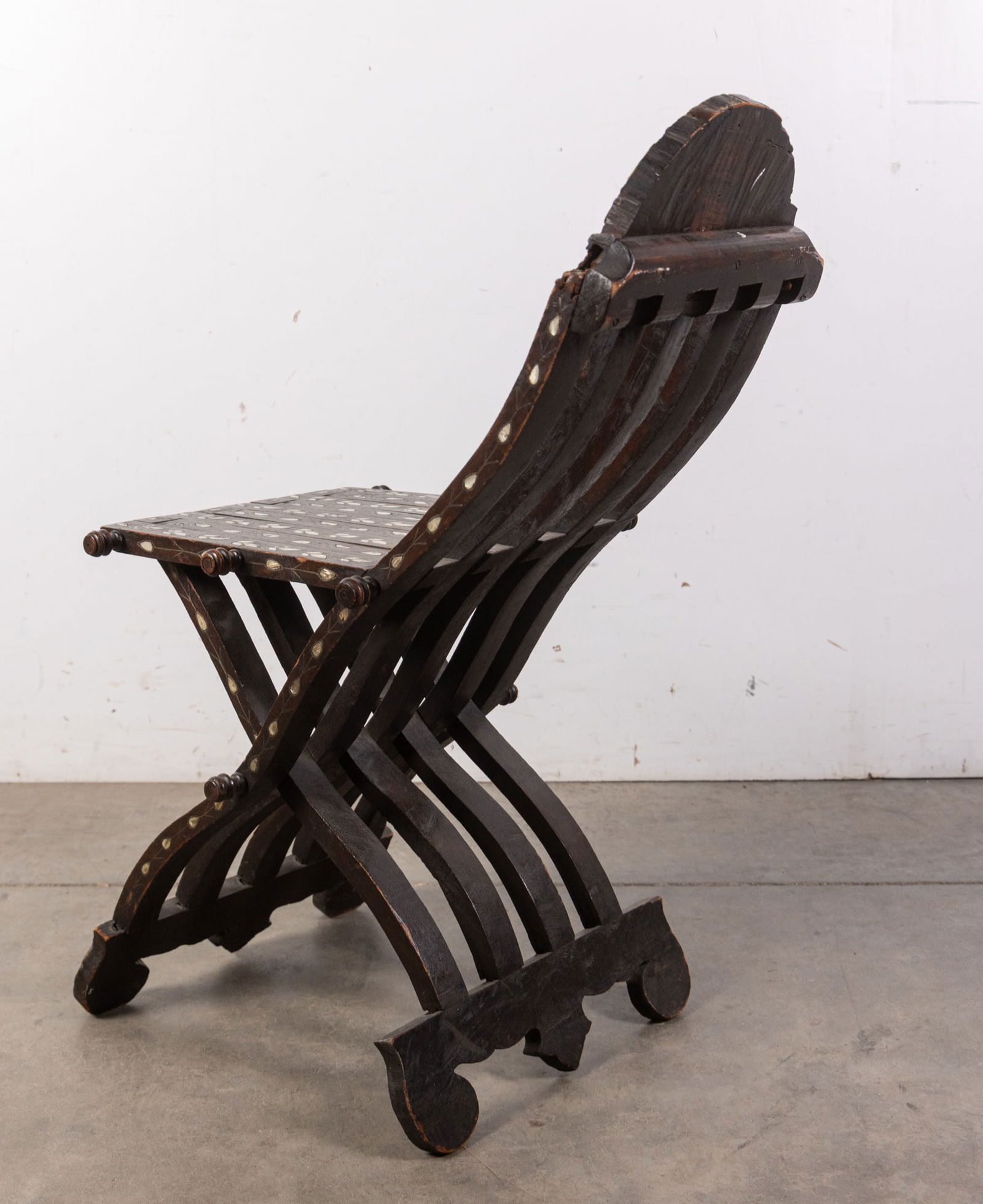 Antique Moorish Folding Chair w/ Mother of Pearl Inlay - 6