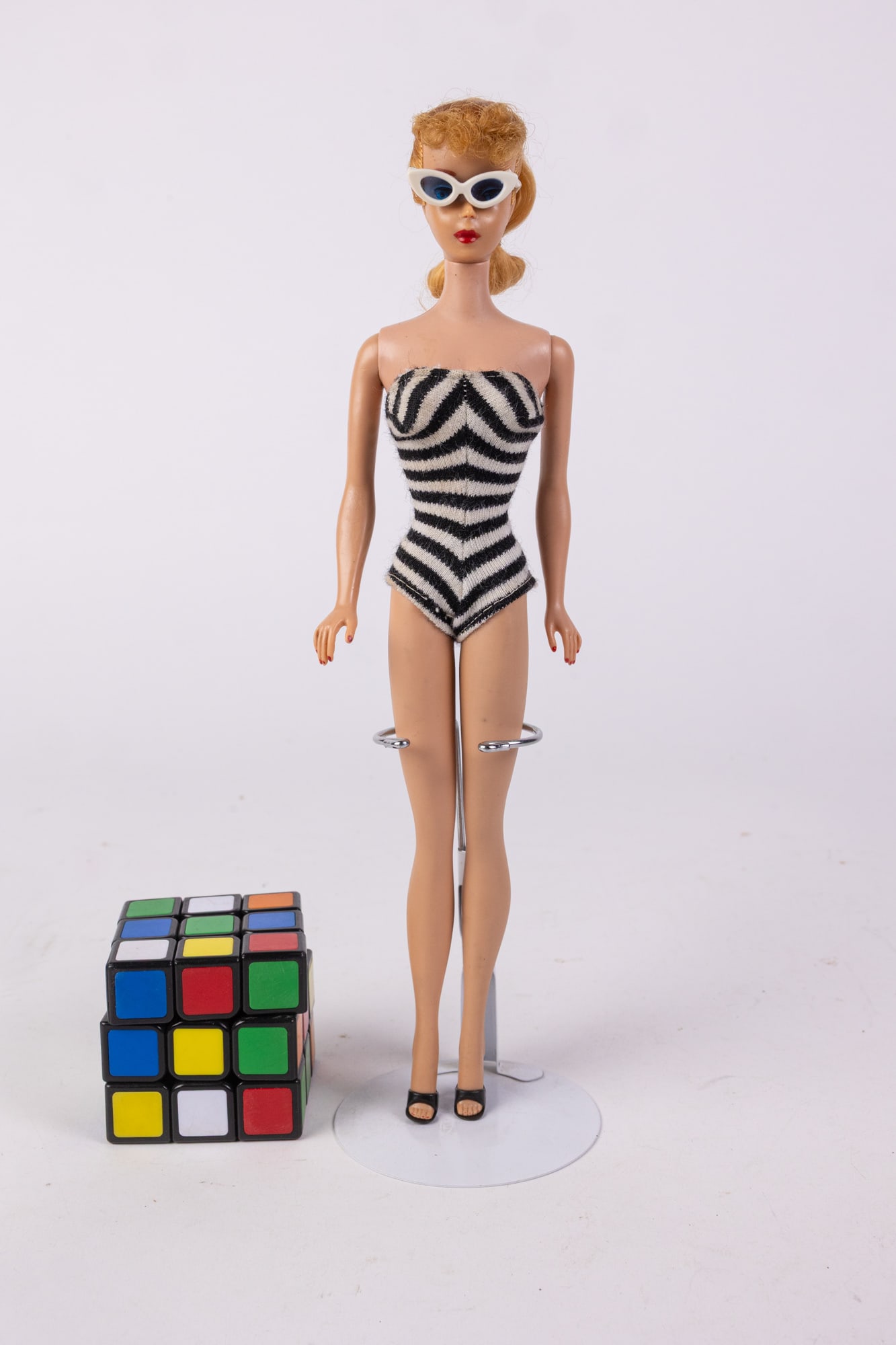 Vintage 1960s Blonde Ponytail Barbie in Zebra Swimsuit - 2