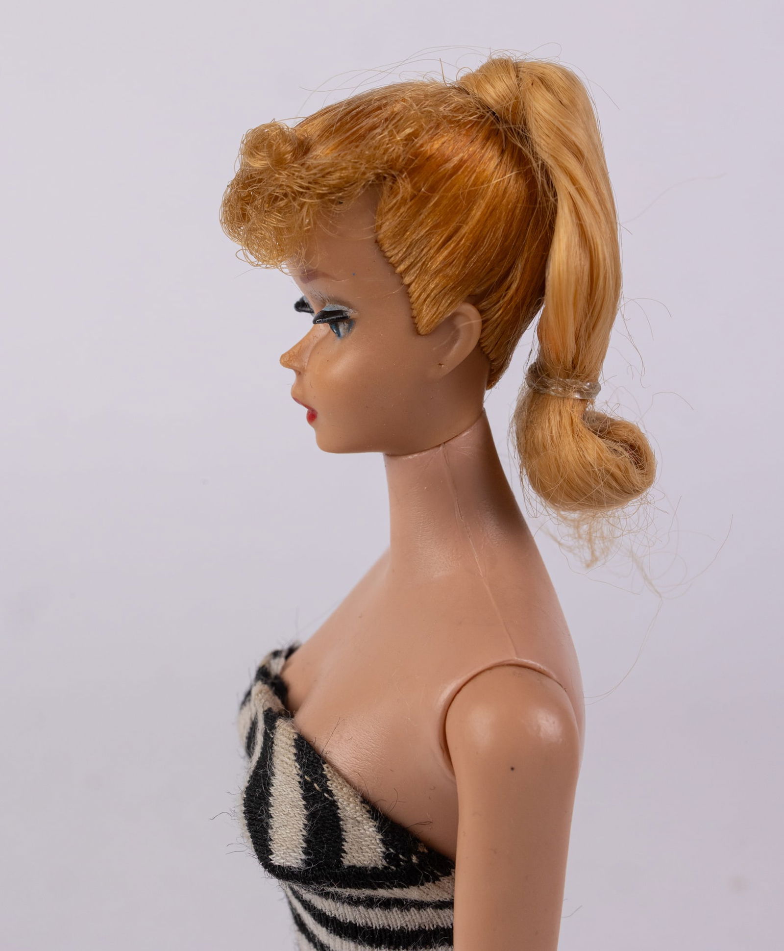 Vintage 1960s Blonde Ponytail Barbie in Zebra Swimsuit - 6