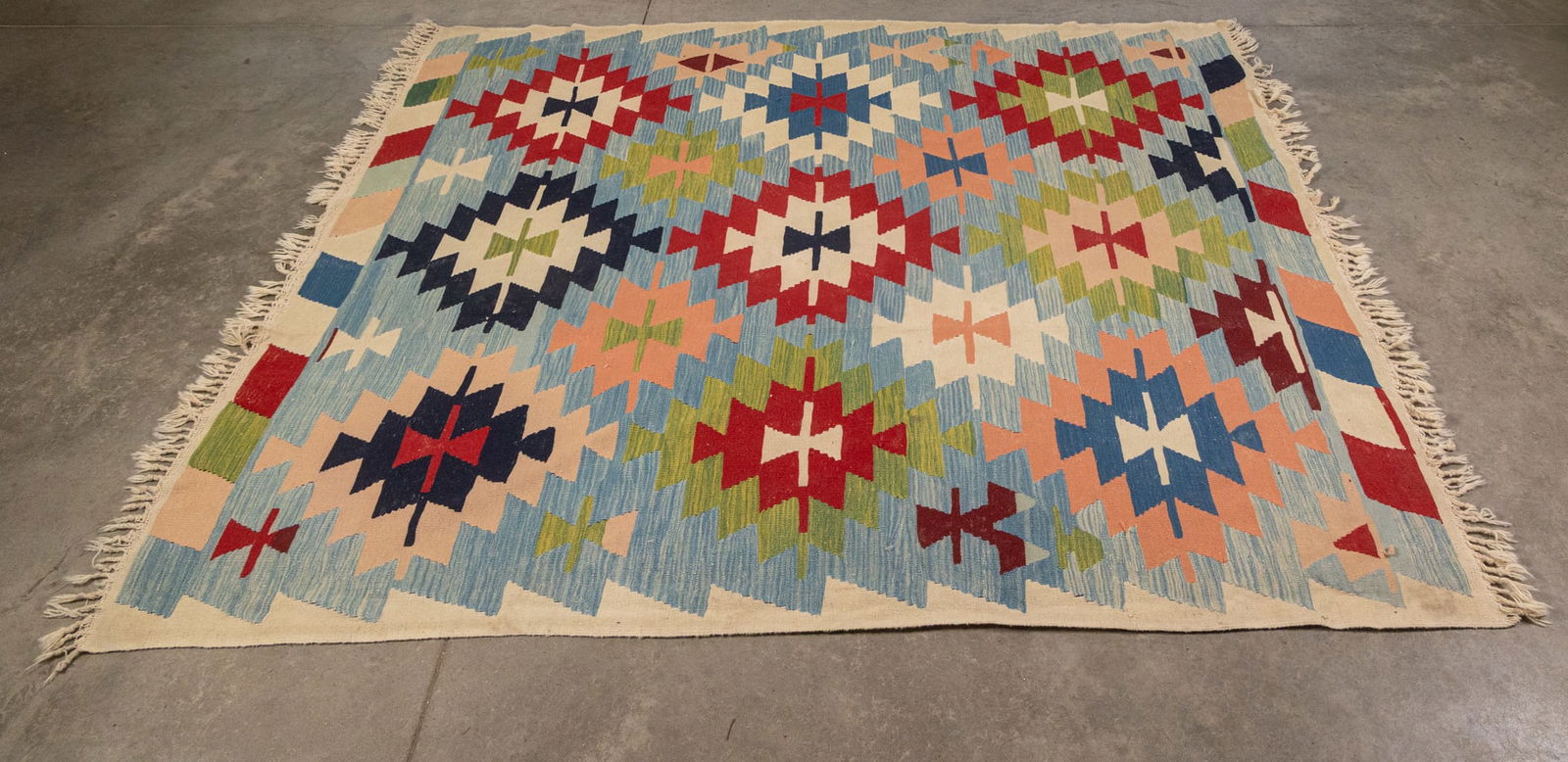 Vintage Hand Woven Geometric Polychrome Kilim Area Rug (1 of 6)
