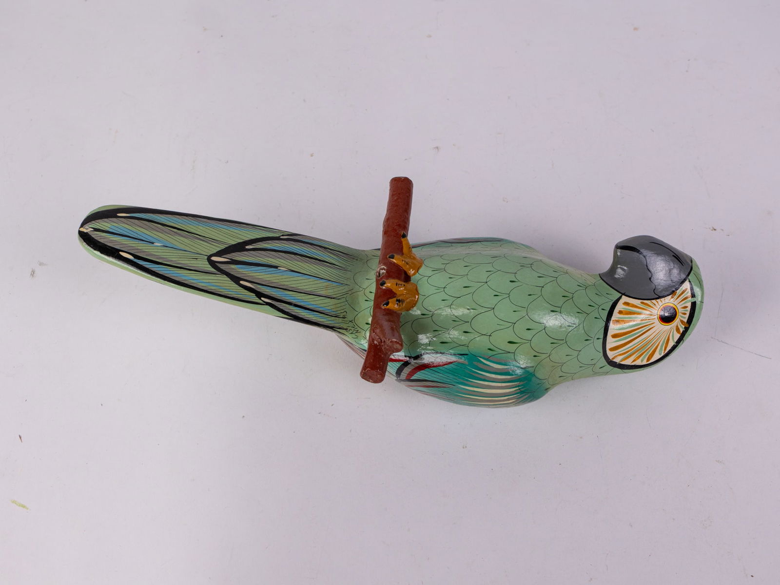 Vintage Mexican Folk Art Paper Mache Parrot Sculpture - 7