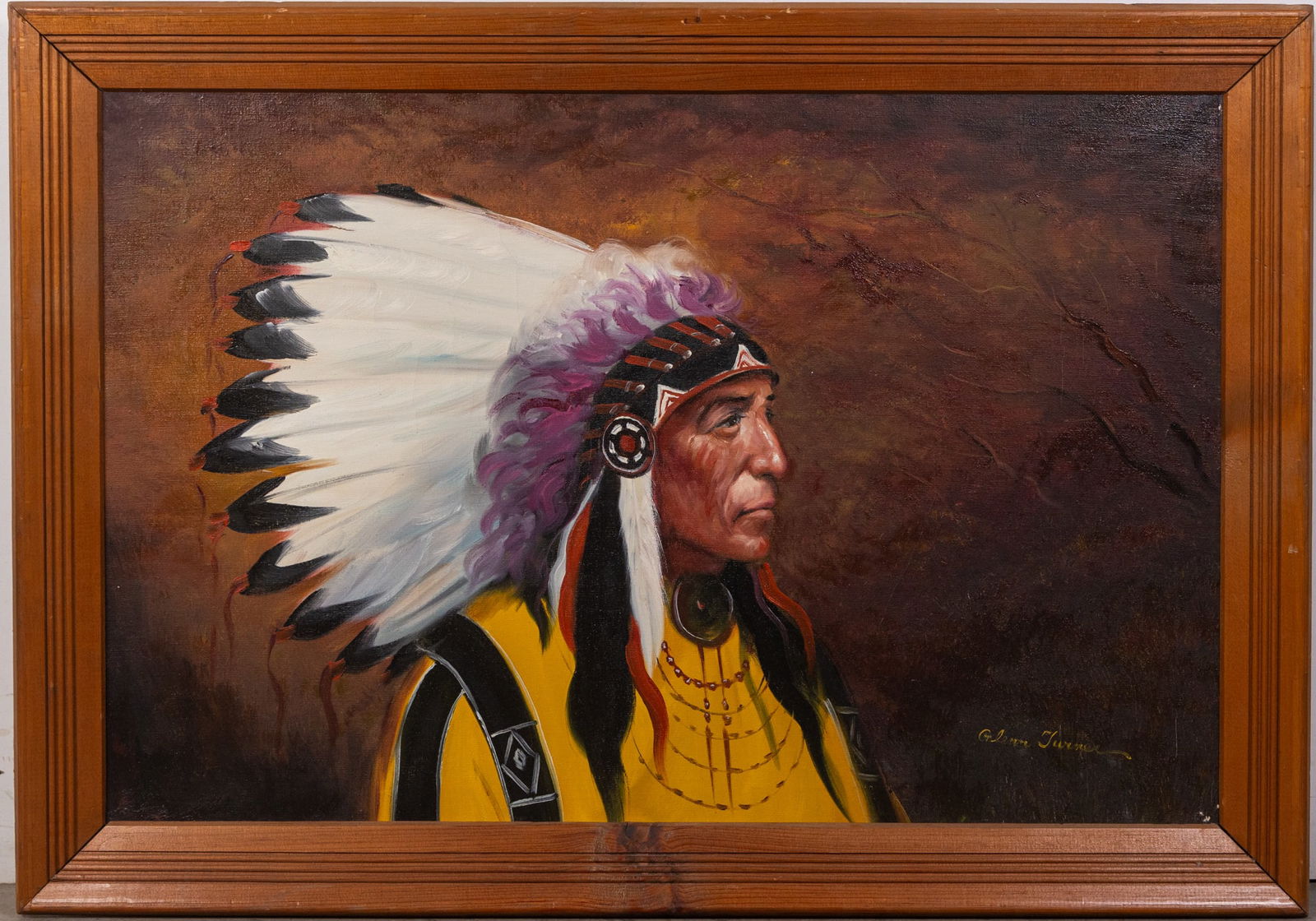 "Native American Chief", Oil on Canvas Framed (1 of 2)