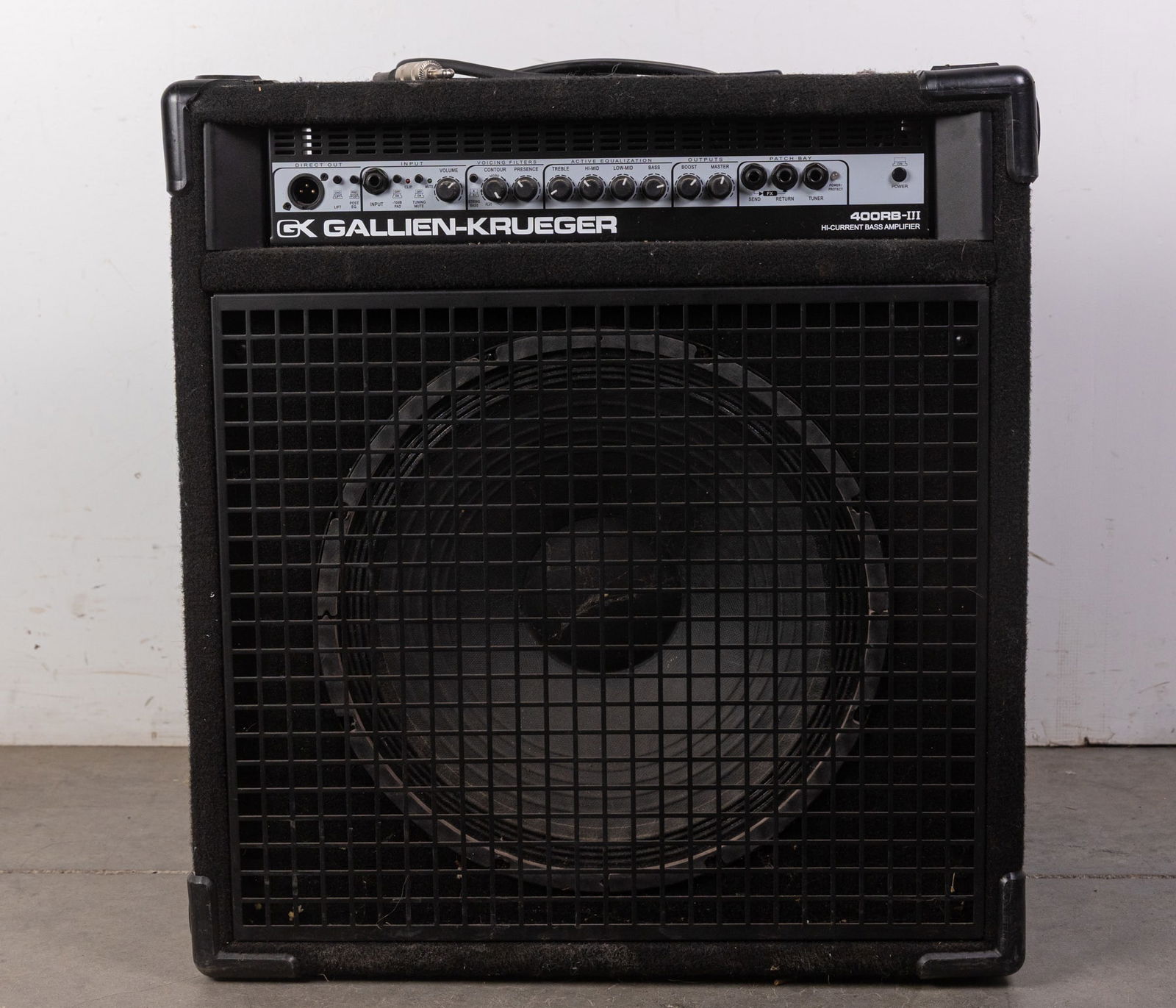 Gallien-Krueger GK 400RB-III Bass Combo Amplifier: Gallien-Krueger GK 400RB-III Bass Combo Amplifier, A classic, road-ready bass amp known for its punch, reliability, and warm tone. Untested. Size 24" x 22" x 18" Literature Brooks Auction – Onli