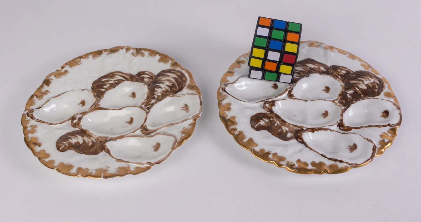 Pair of Gilman Collamore & Co. Antique Porcelain Oyster Plates - 2