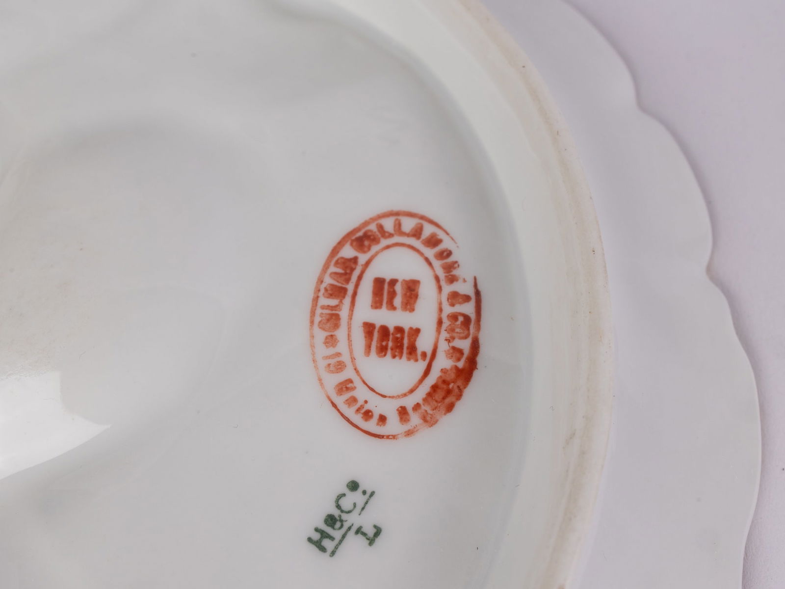 Pair of Gilman Collamore & Co. Antique Porcelain Oyster Plates - 5