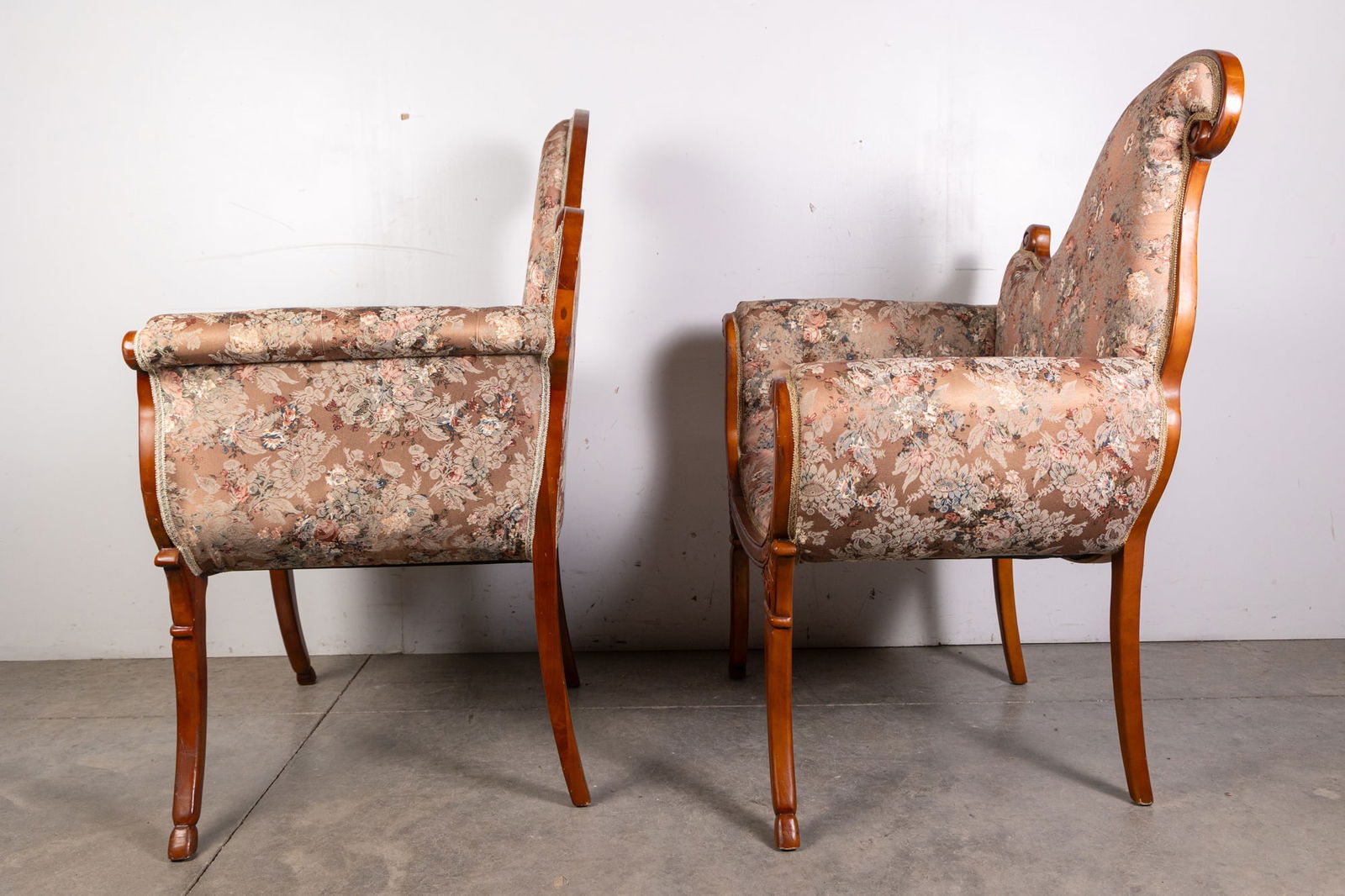 Pair of French Provincial Vintage Upholstered Arm Chairs - 11
