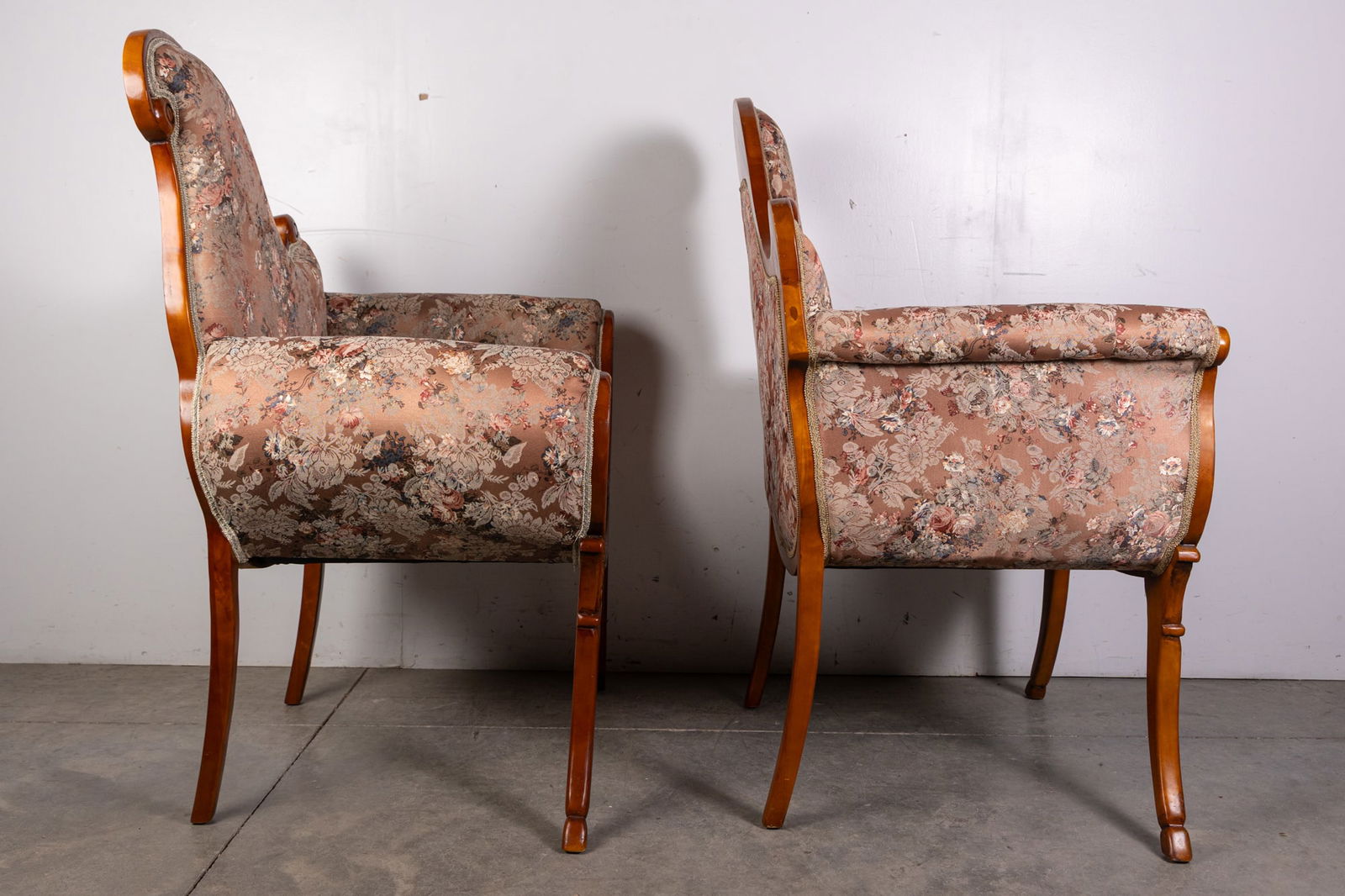 Pair of French Provincial Vintage Upholstered Arm Chairs - 13