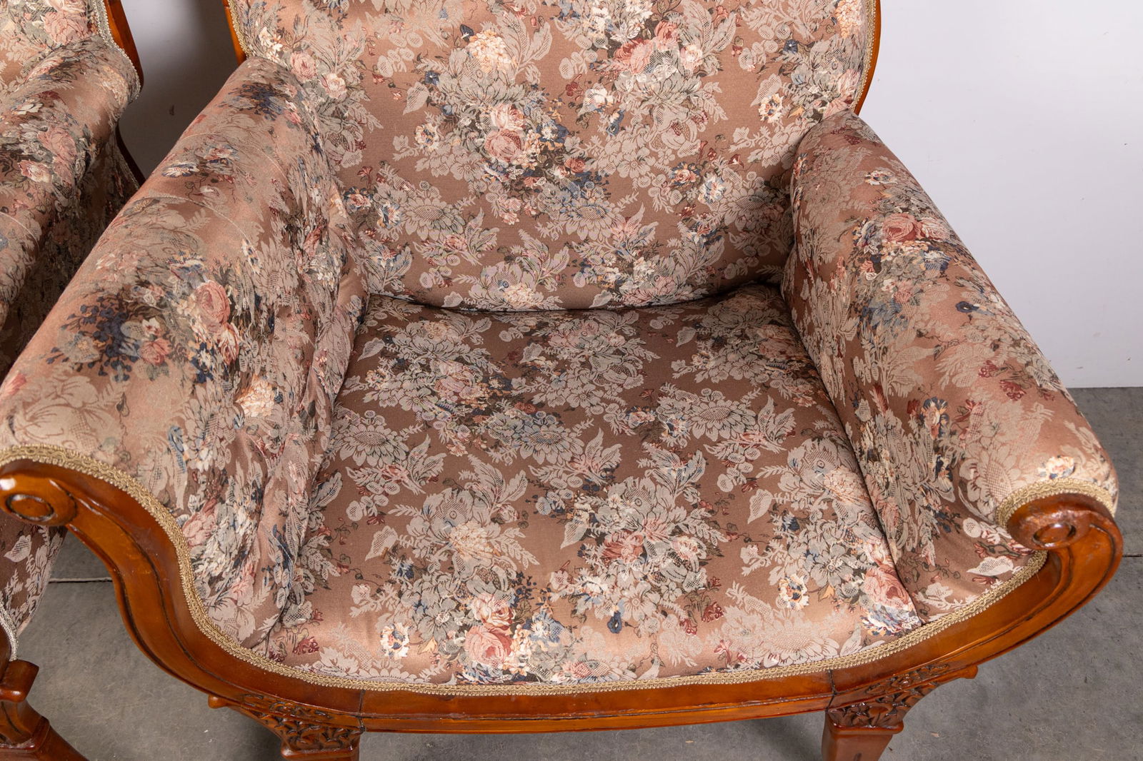 Pair of French Provincial Vintage Upholstered Arm Chairs - 8