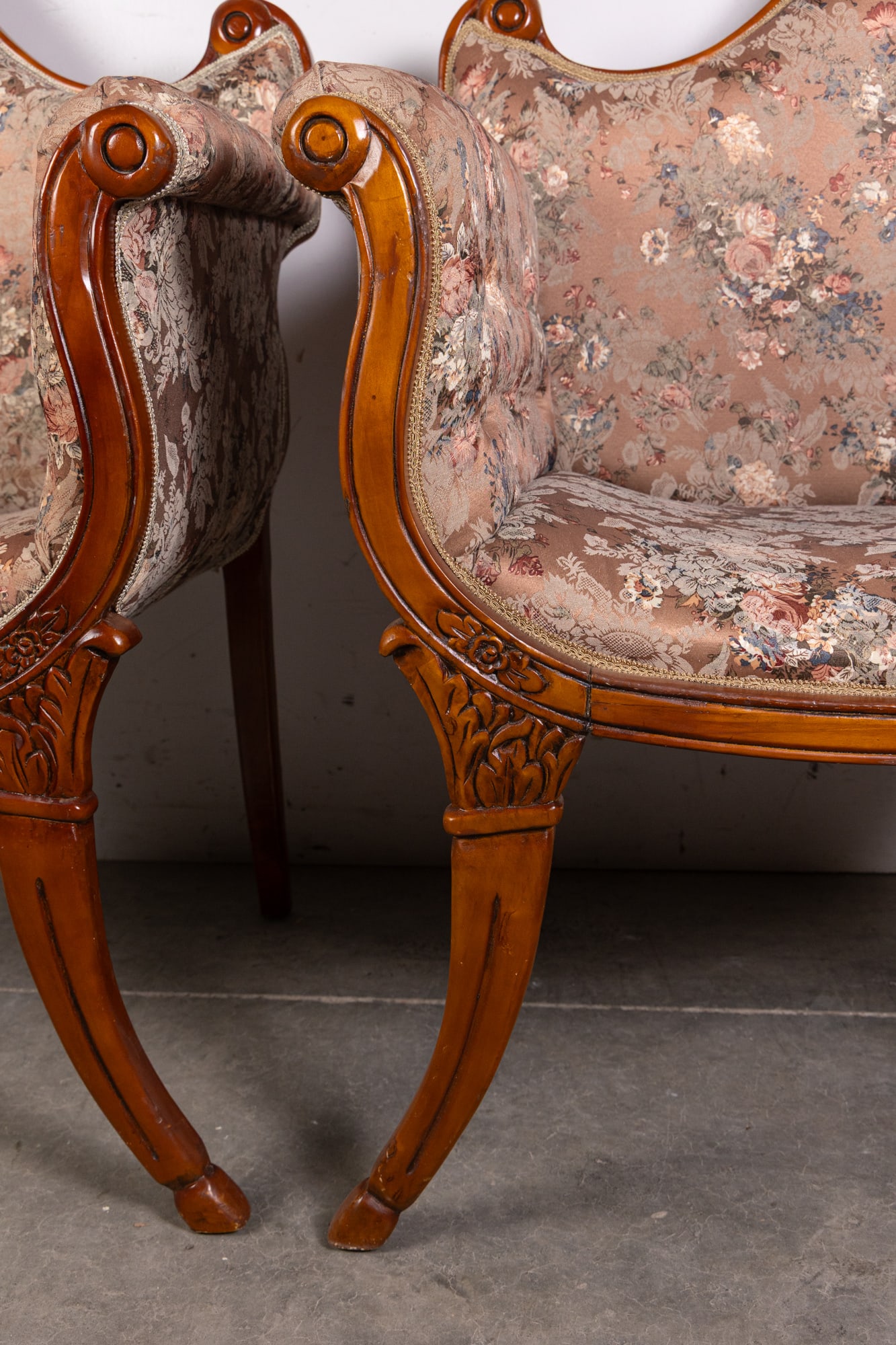 Pair of French Provincial Vintage Upholstered Arm Chairs - 9
