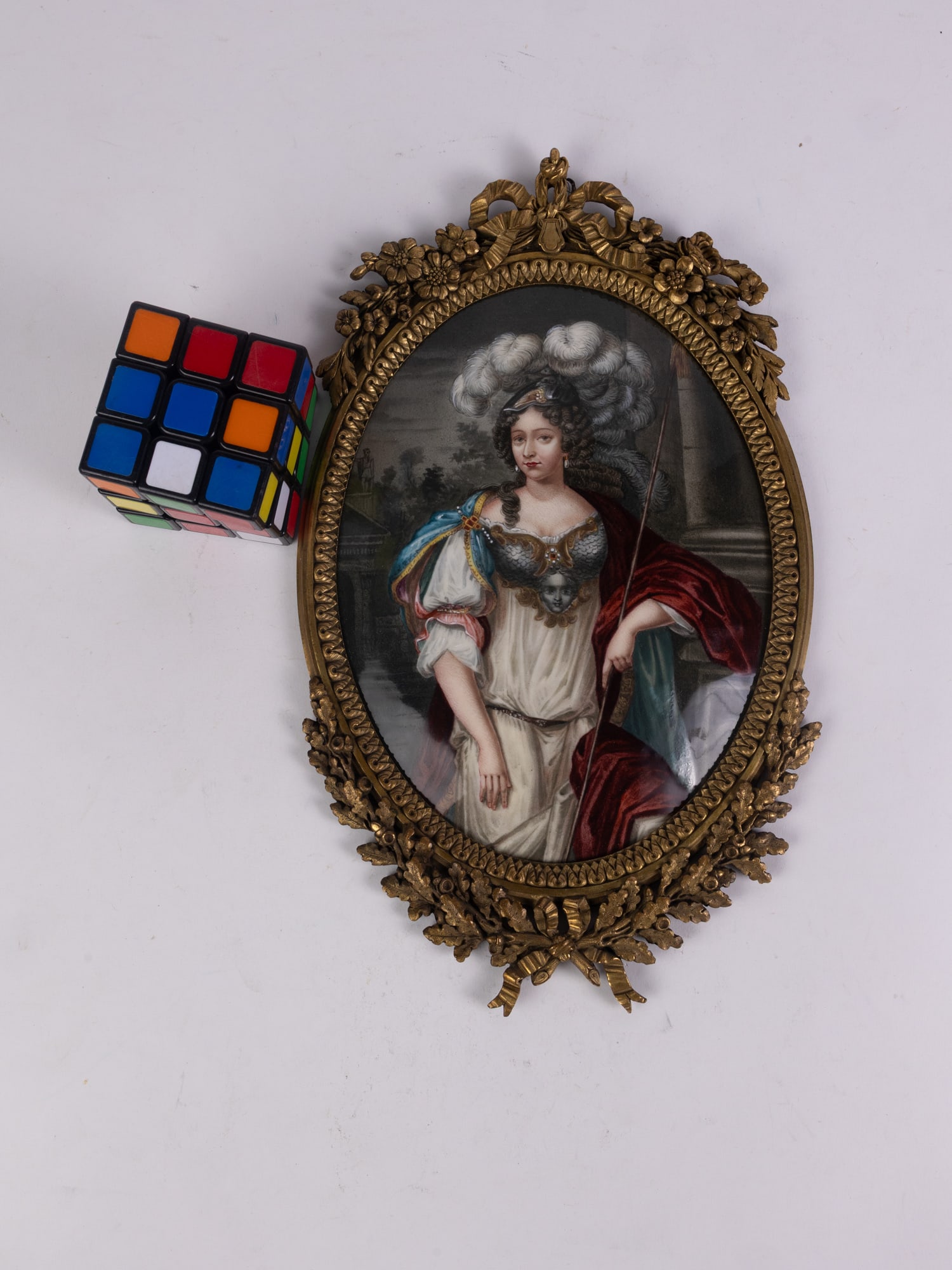 Enameled Portrait of Frances Teresa Stuart in Ornate Brass Frame - 2