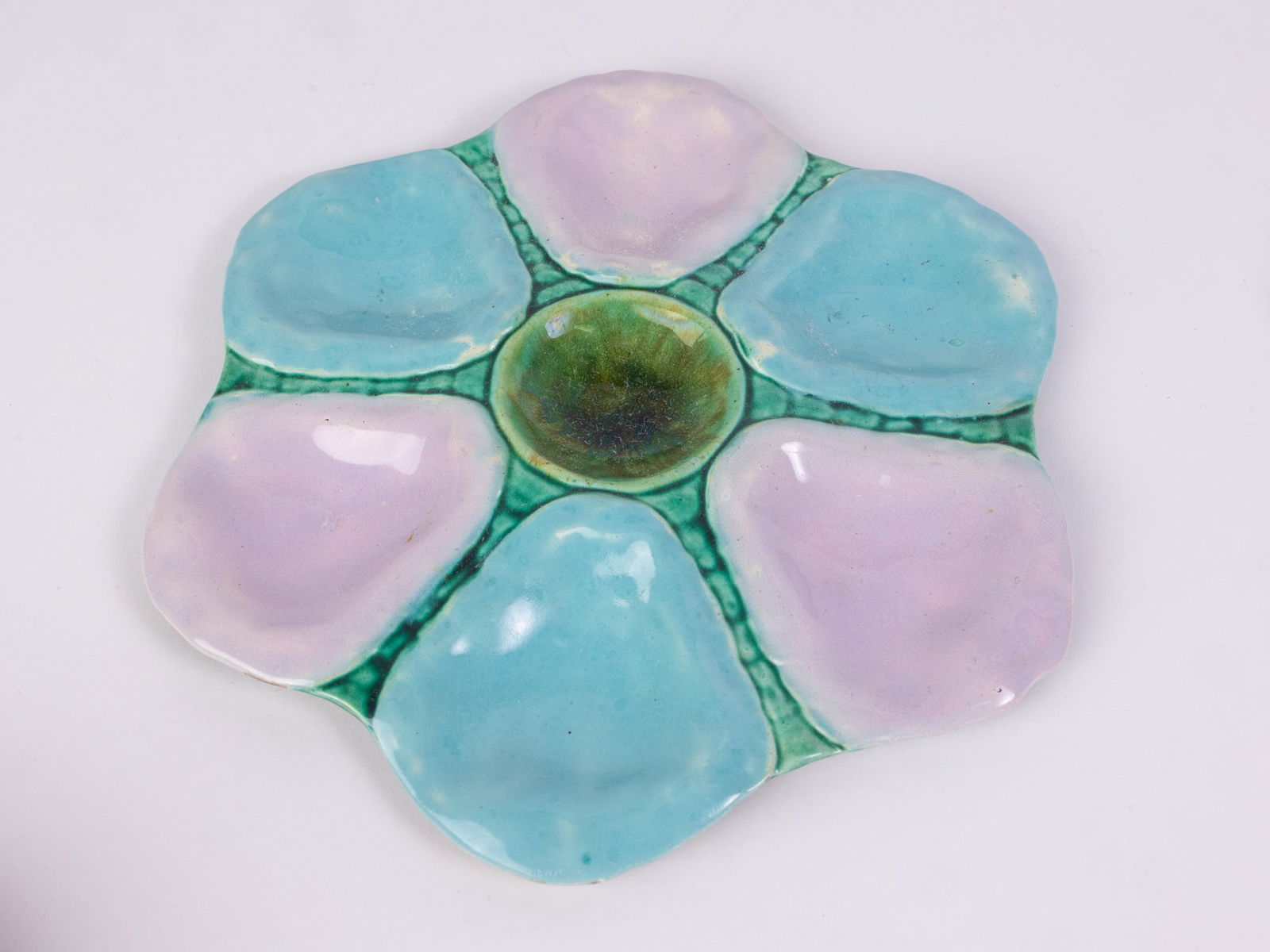 Pair of Antique Majolica Six Well Oyster Plates - 3