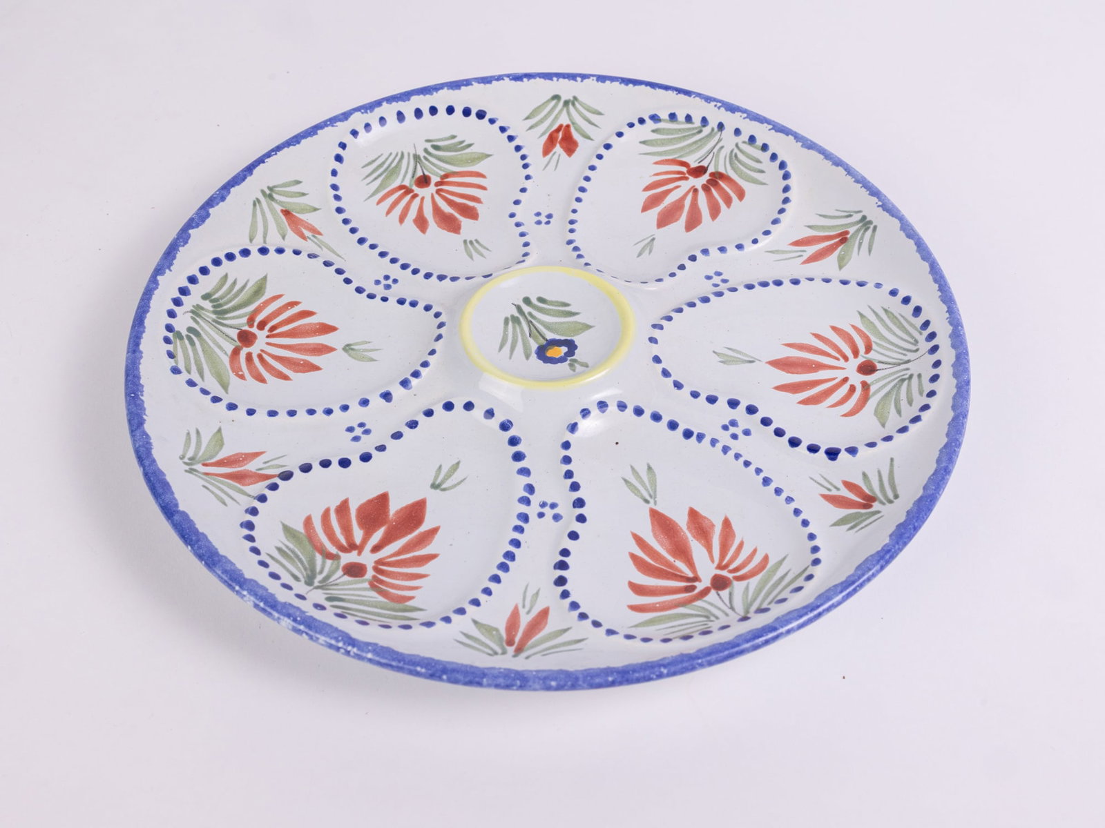 Quimper Ceramic Hand Painted Six Well Oyster Plate (1 of 4)
