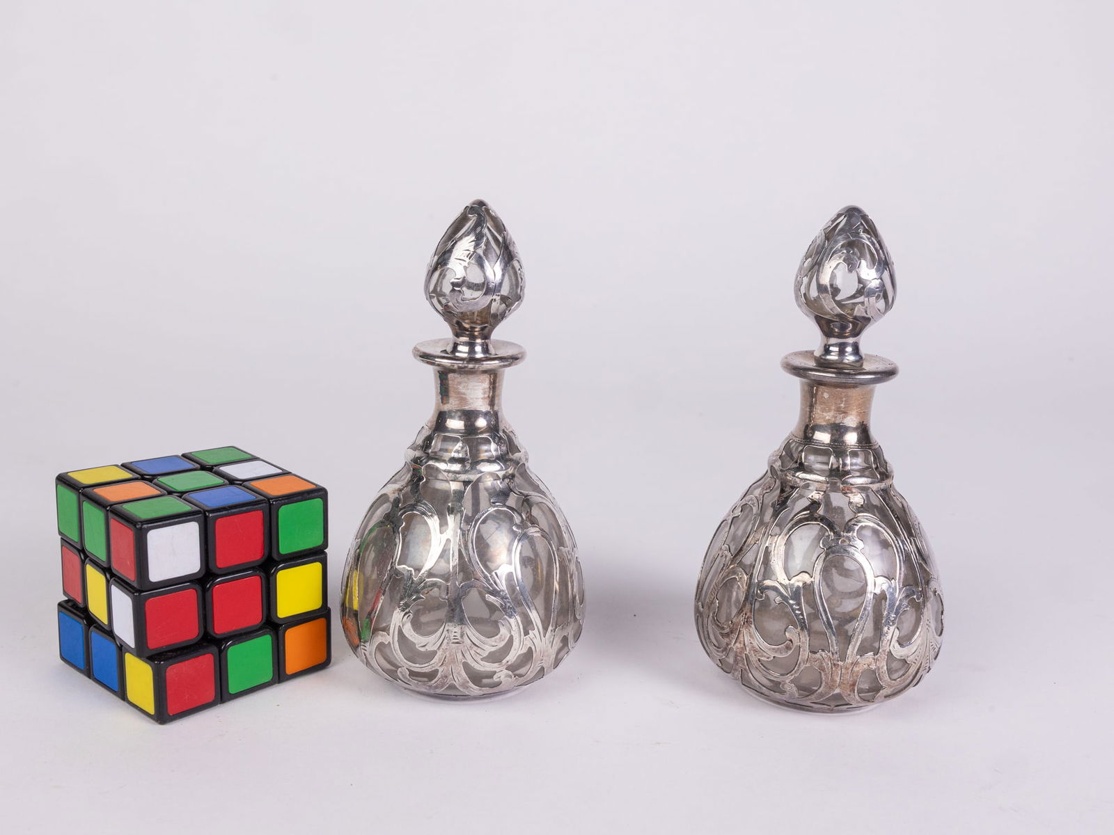 Pair of La Pierre Sterling Silver Overlay Perfume Bottles - 2